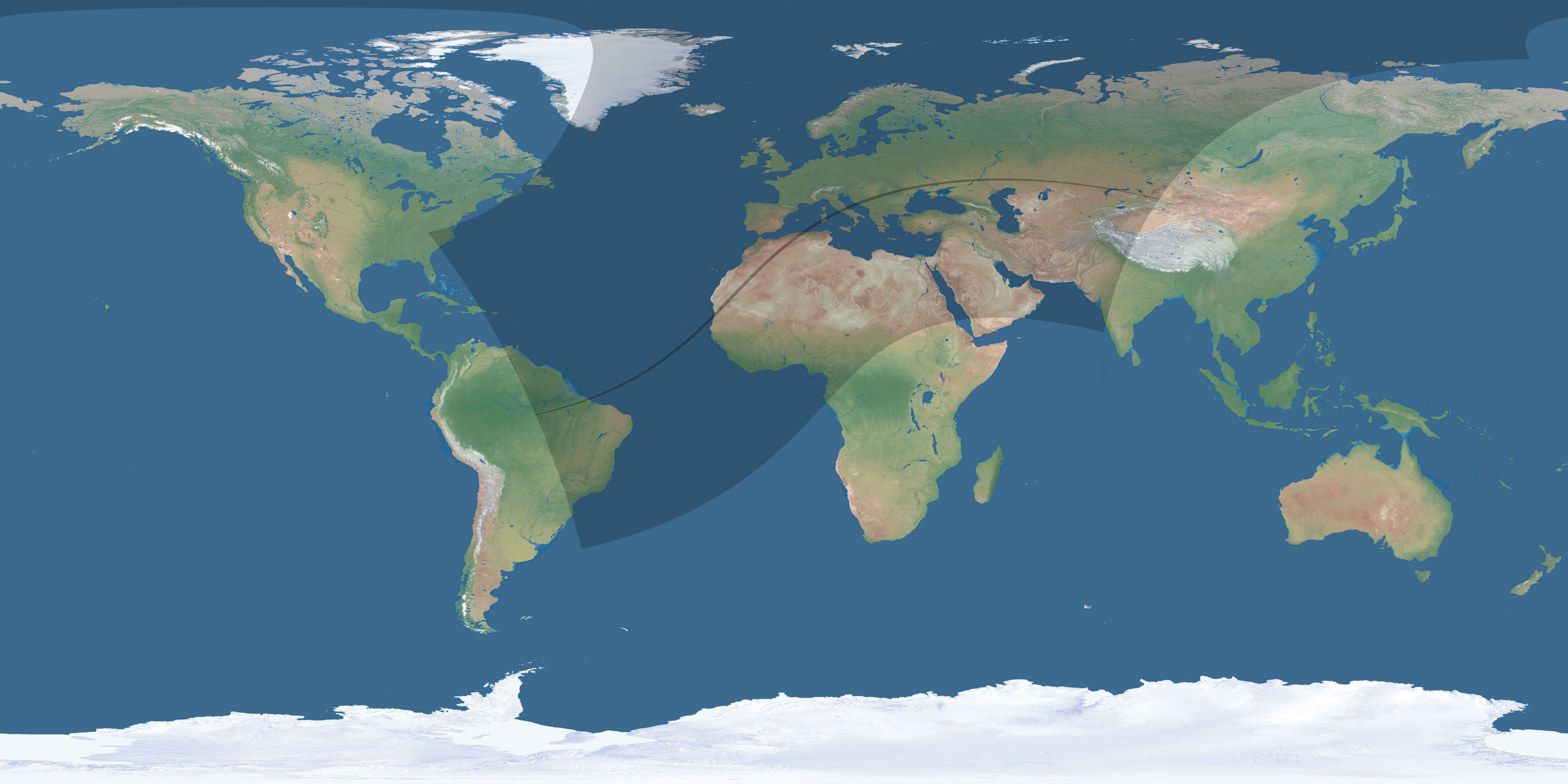 Map of the umbra and penumbra path of the solar eclipse of 04/24/2563