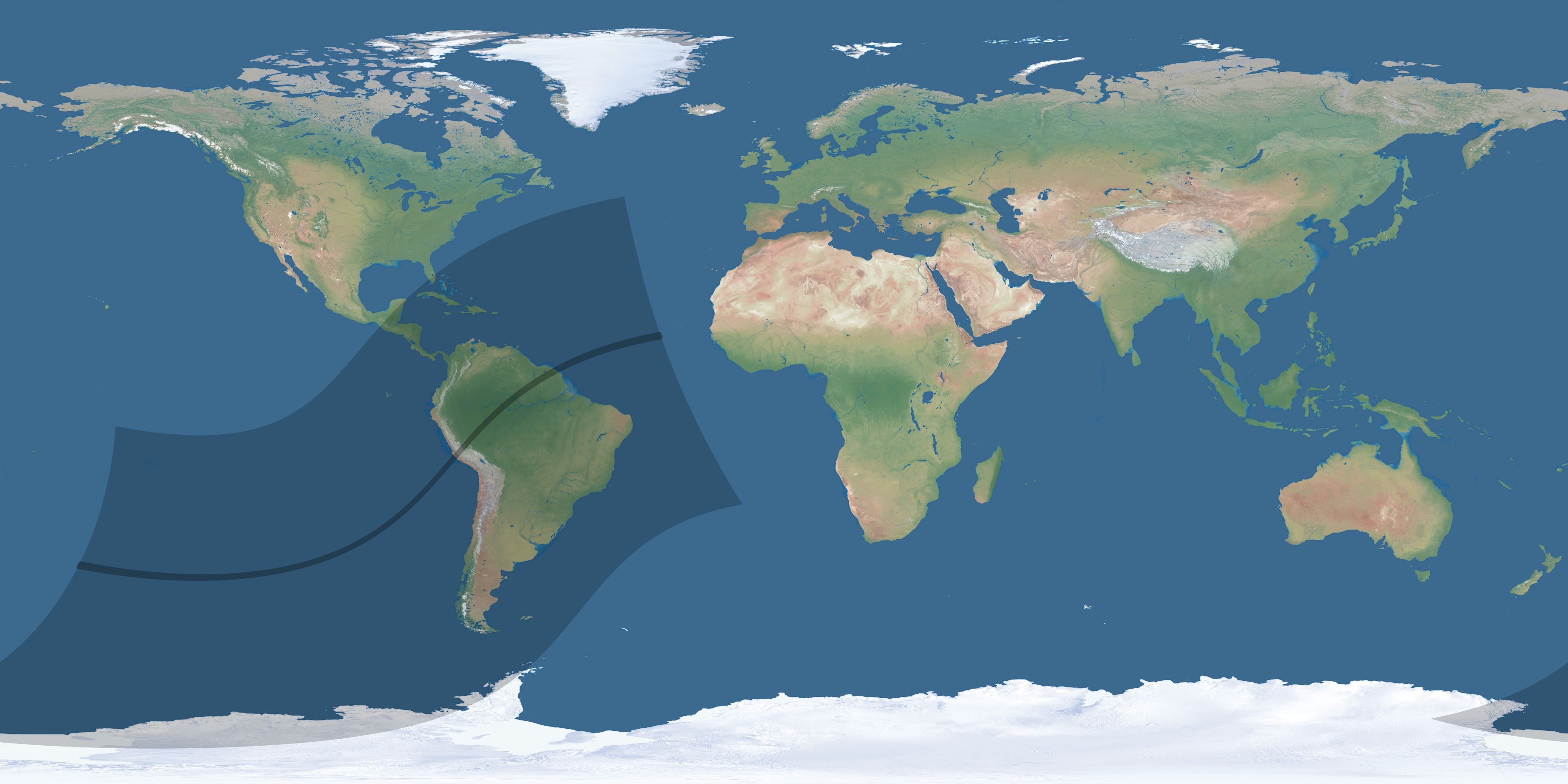 Map of the umbra and penumbra path of the solar eclipse of 02/21/2566