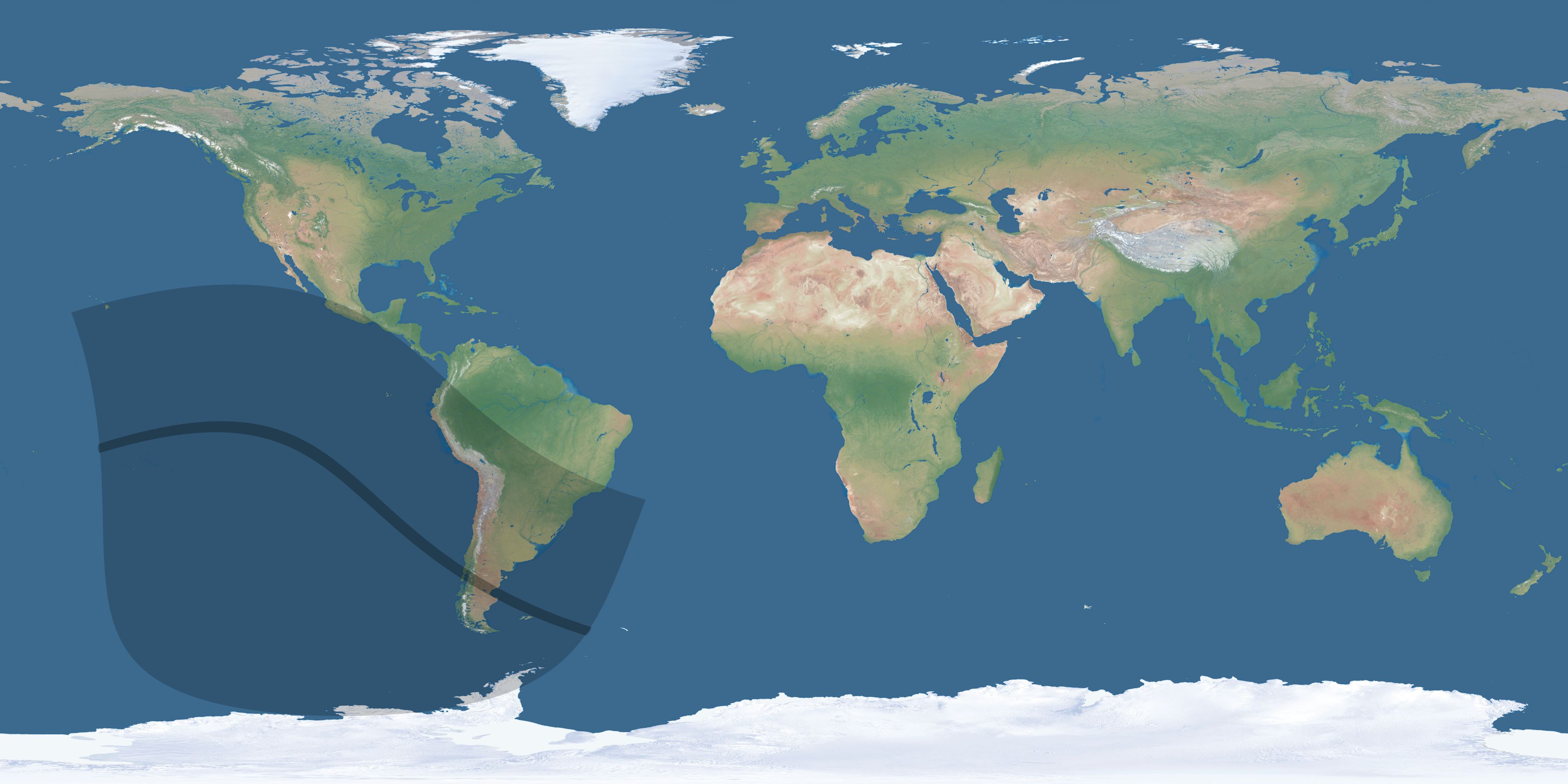 Map of the umbra and penumbra path of the solar eclipse of 08/06/2567