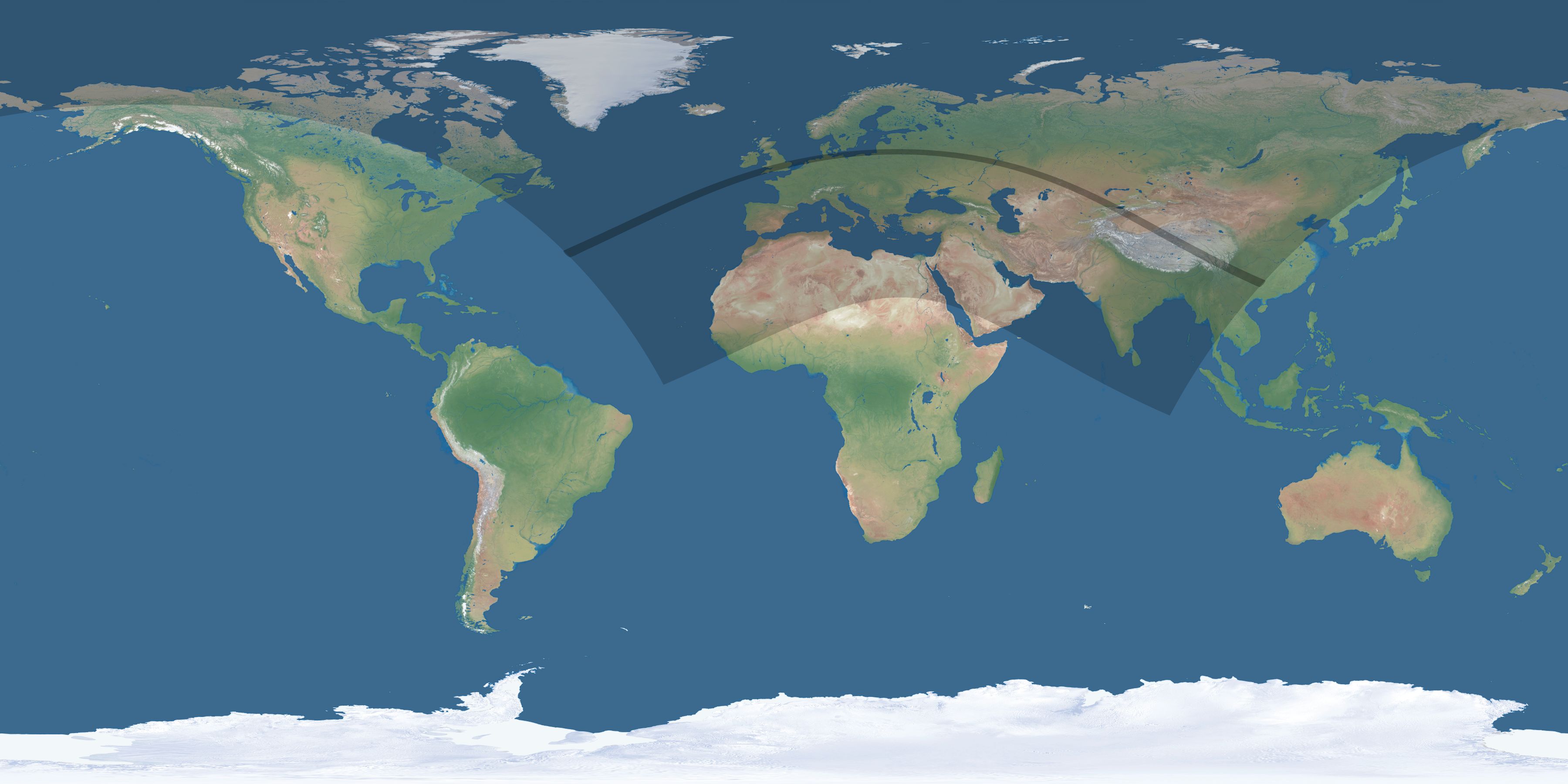 Map of the umbra and penumbra path of the solar eclipse of 06/15/2569