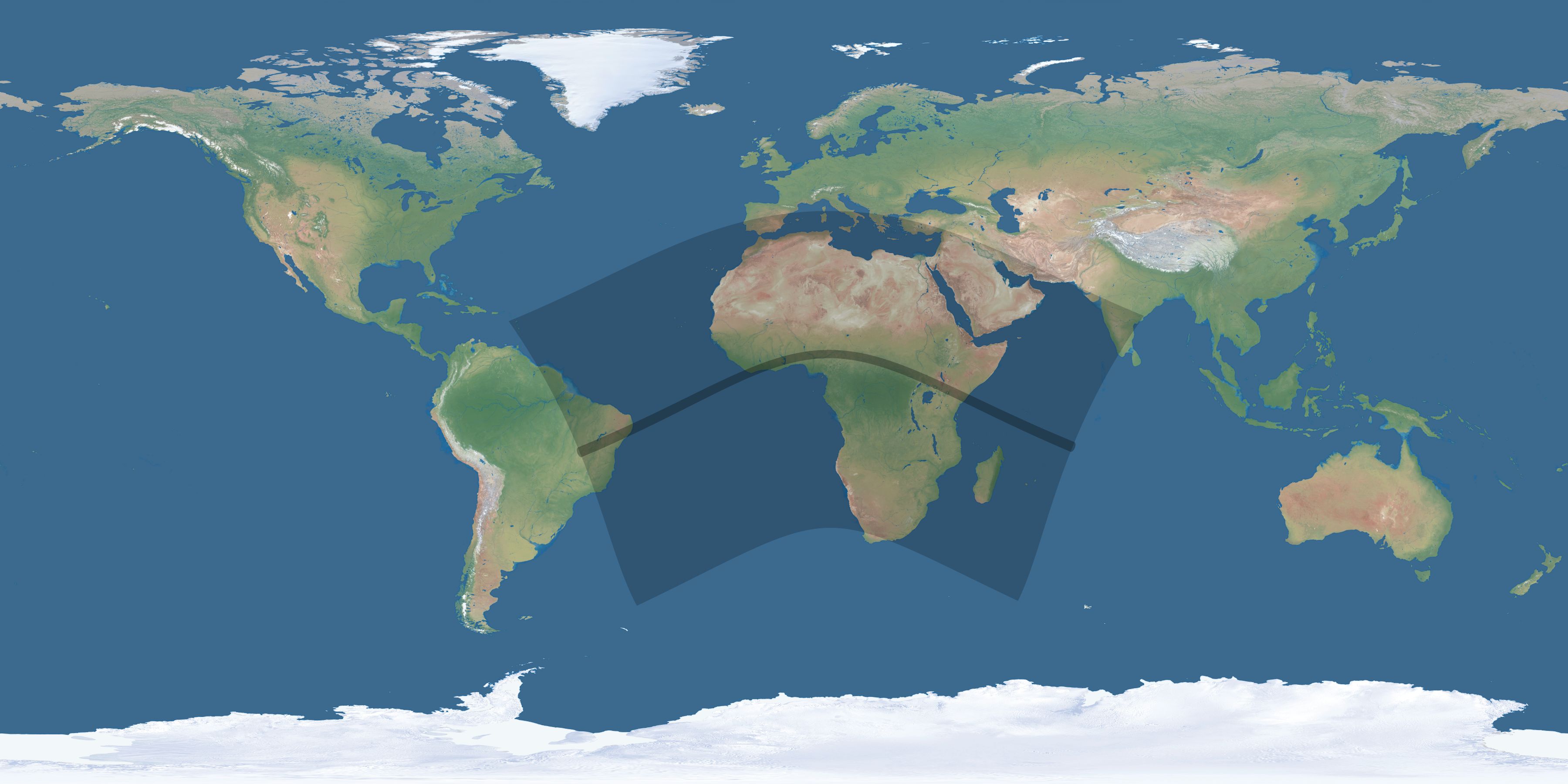 Map of the umbra and penumbra path of the solar eclipse of 06/05/2570