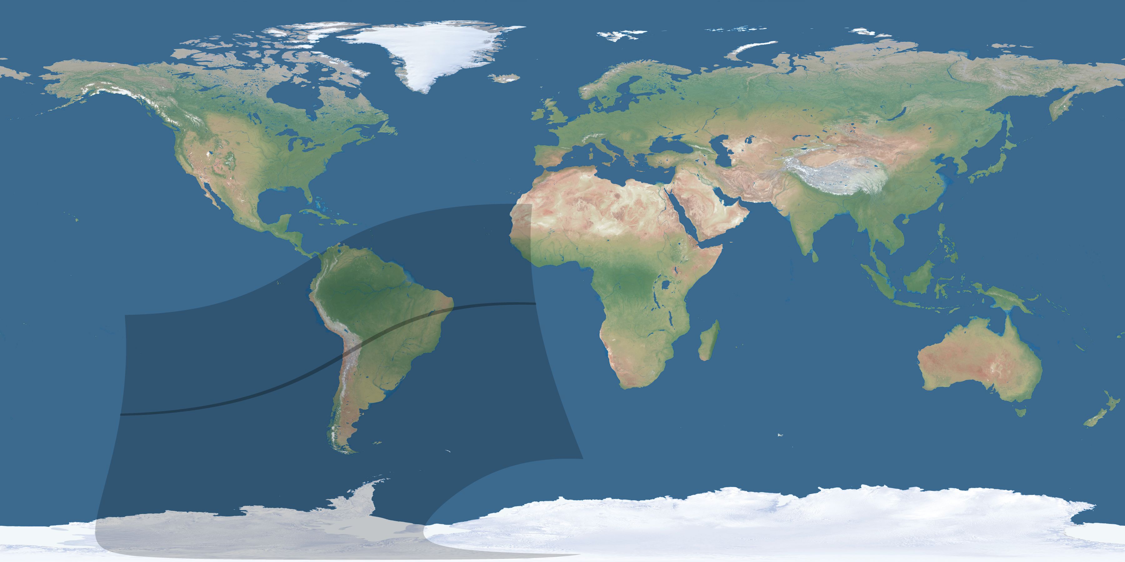 Map of the umbra and penumbra path of the solar eclipse of 03/24/2574