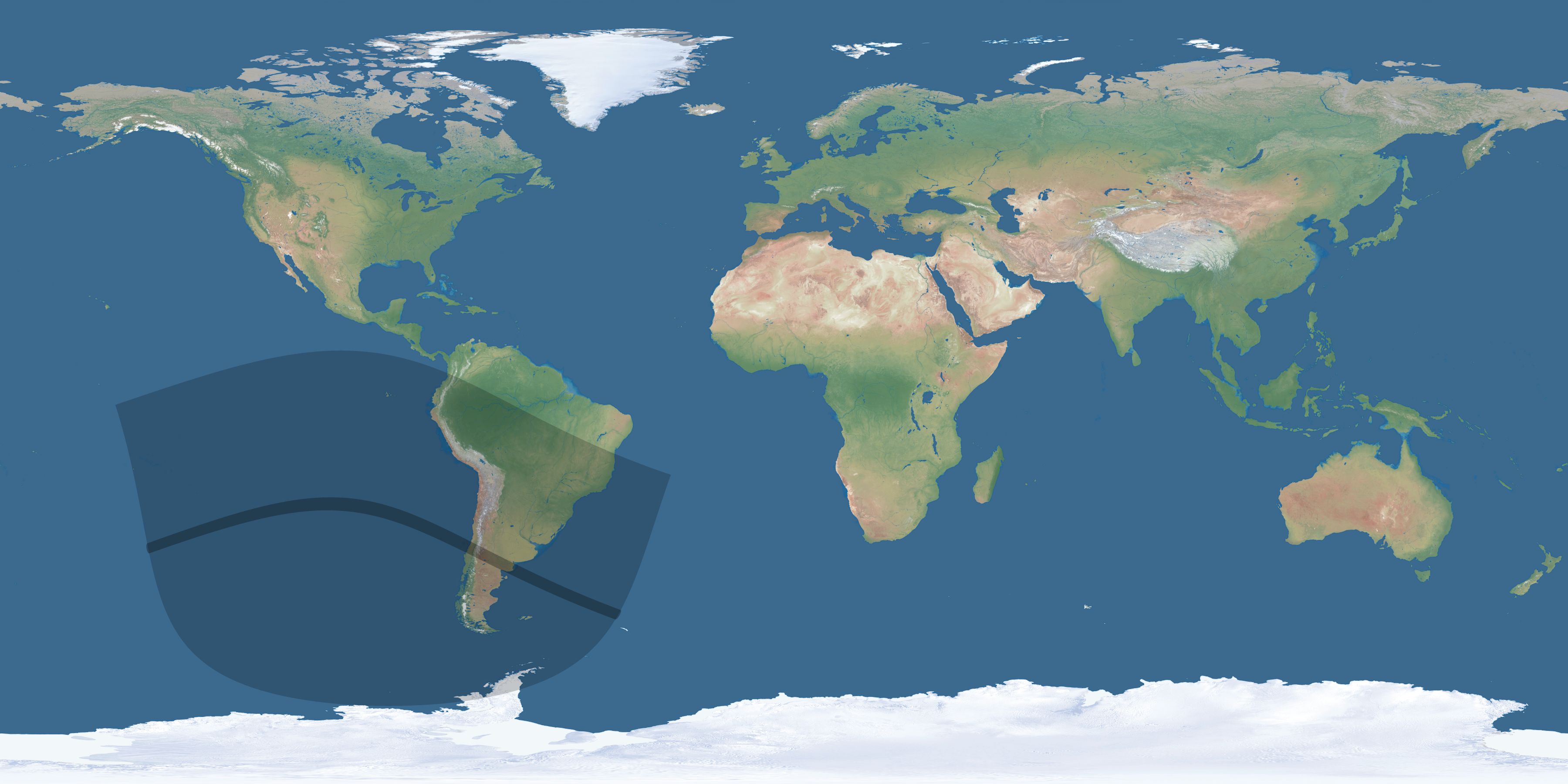 Map of the umbra and penumbra path of the solar eclipse of 07/27/2576