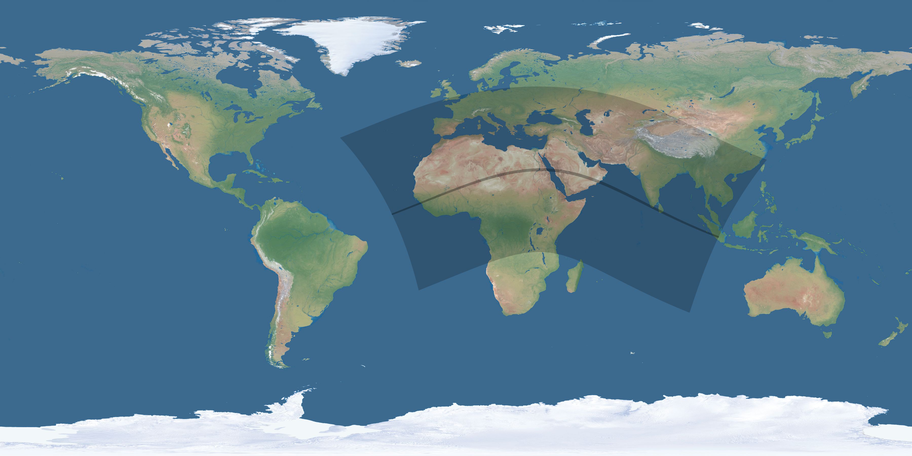 Map of the umbra and penumbra path of the solar eclipse of 07/16/2577