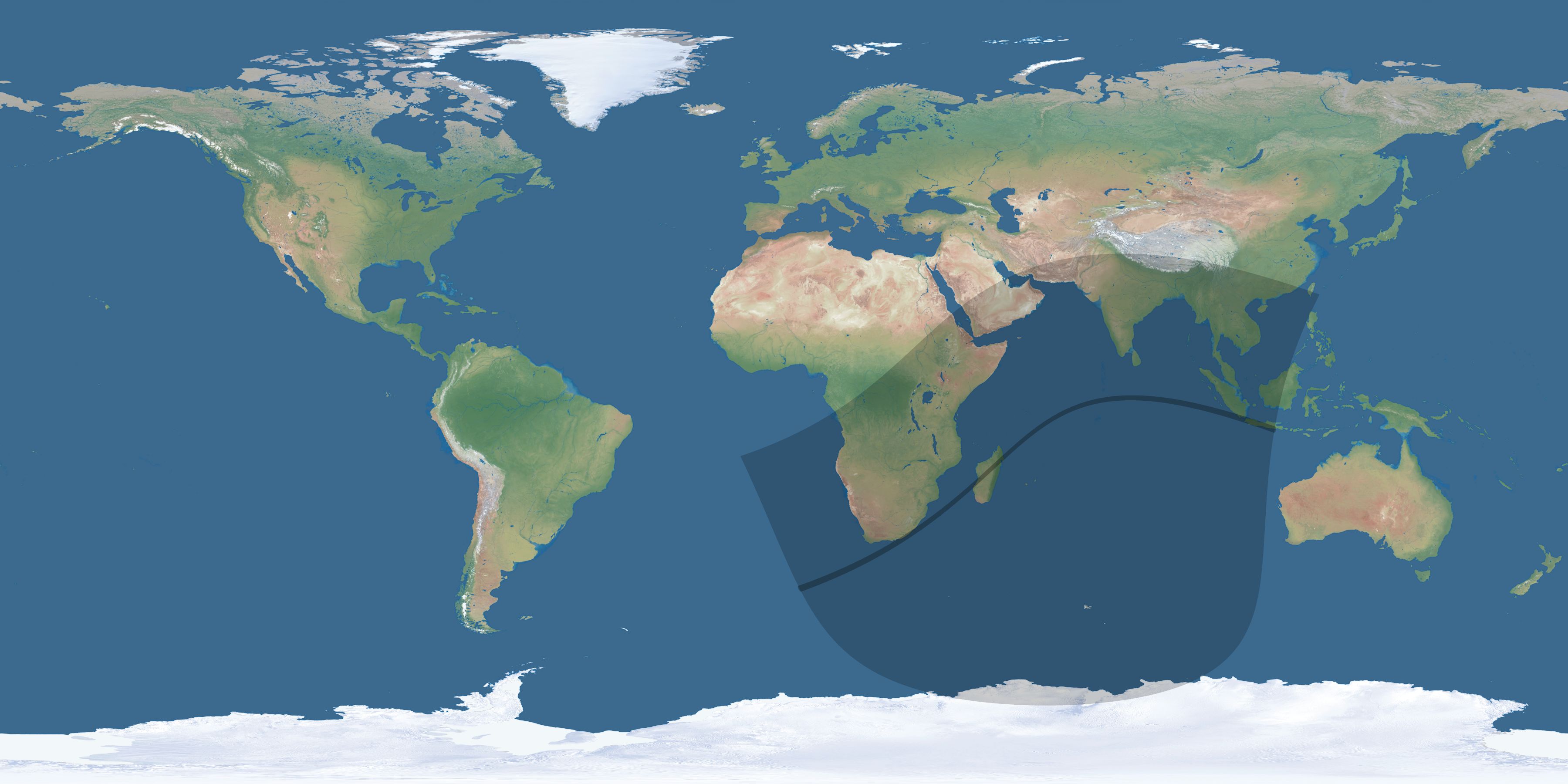 Map of the umbra and penumbra path of the solar eclipse of 05/14/2580