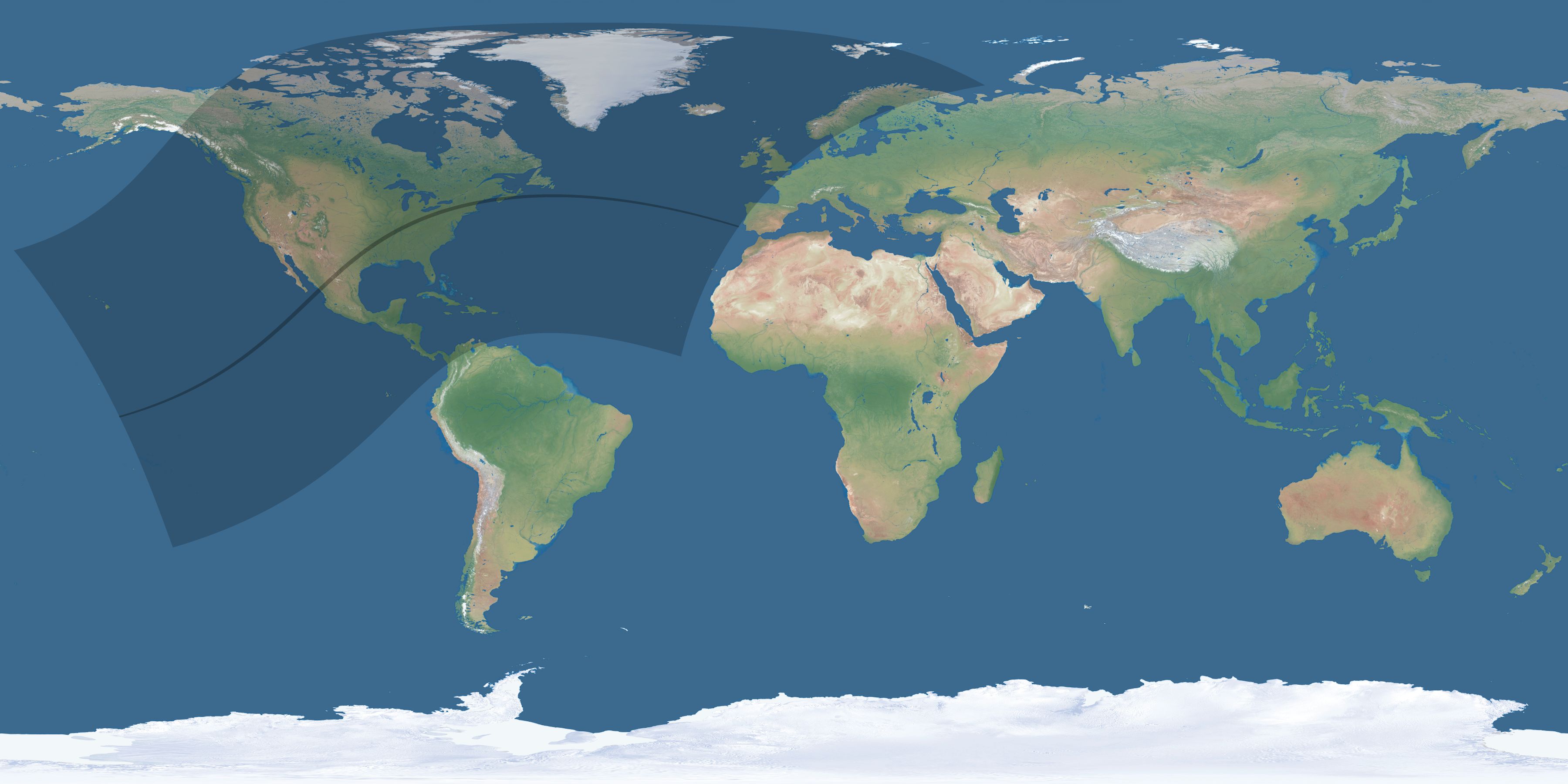 Map of the umbra and penumbra path of the solar eclipse of 05/04/2581