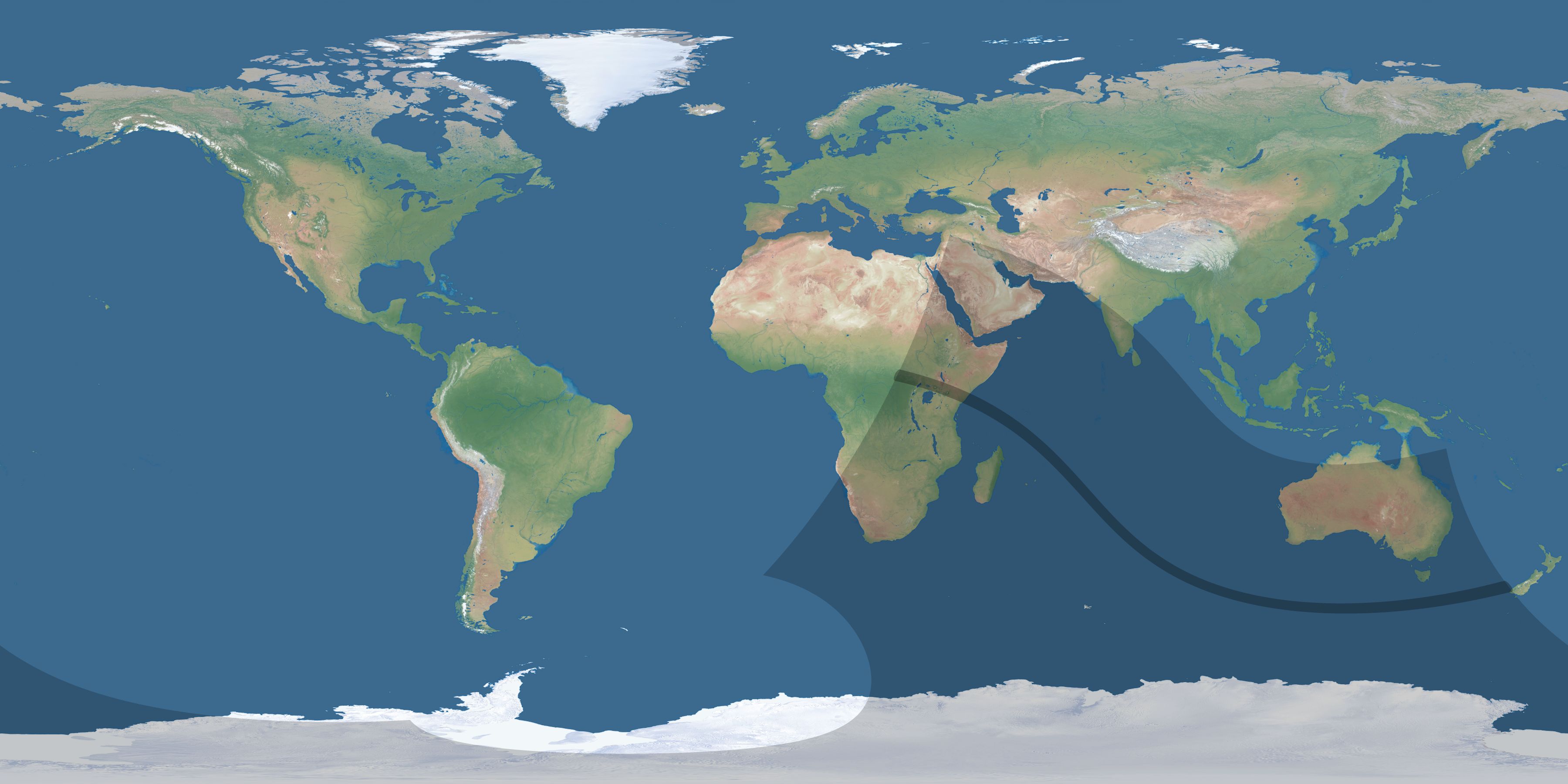 Map of the umbra and penumbra path of the solar eclipse of 10/28/2581