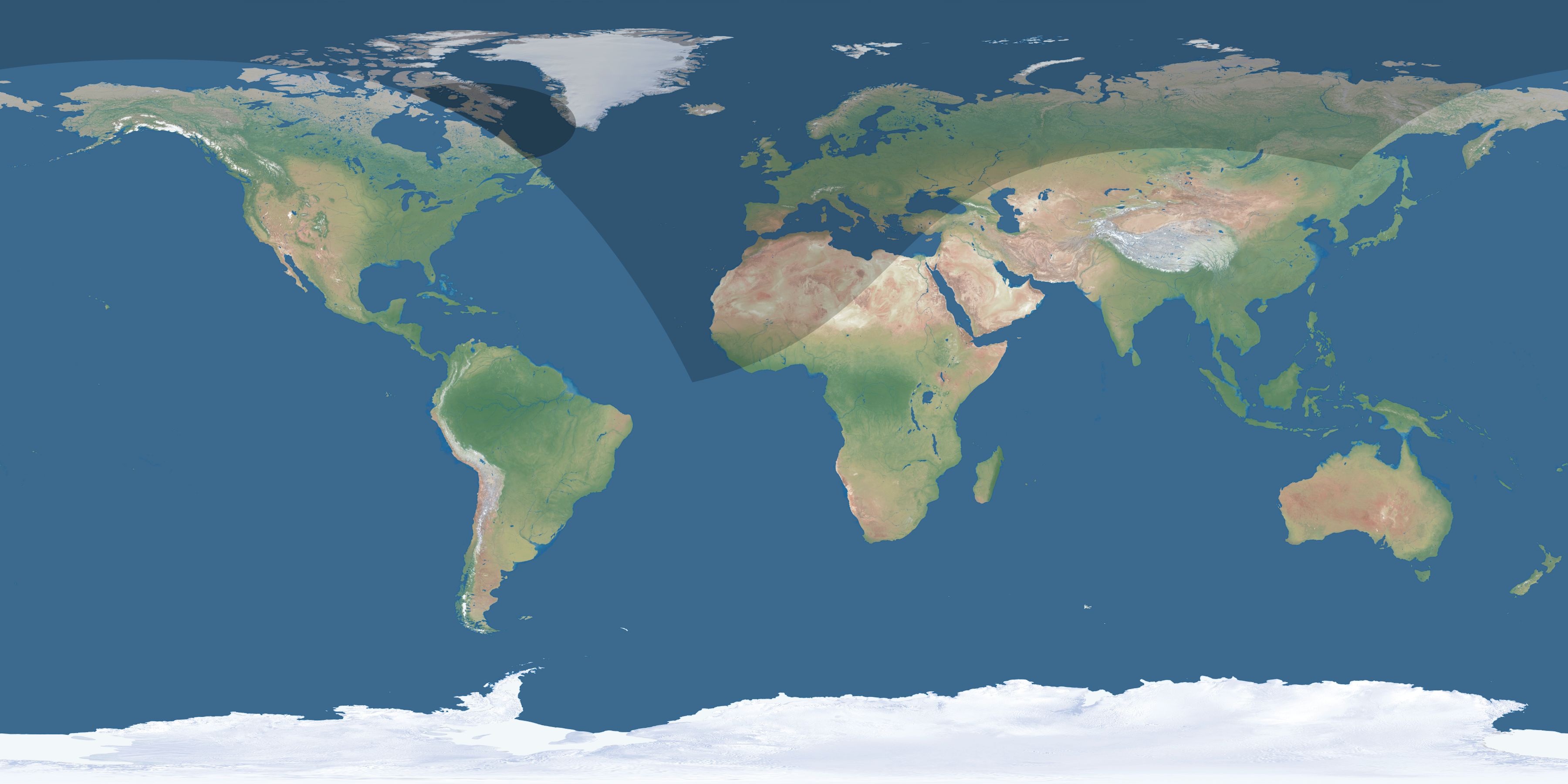 Map of the umbra and penumbra path of the solar eclipse of 04/23/2582
