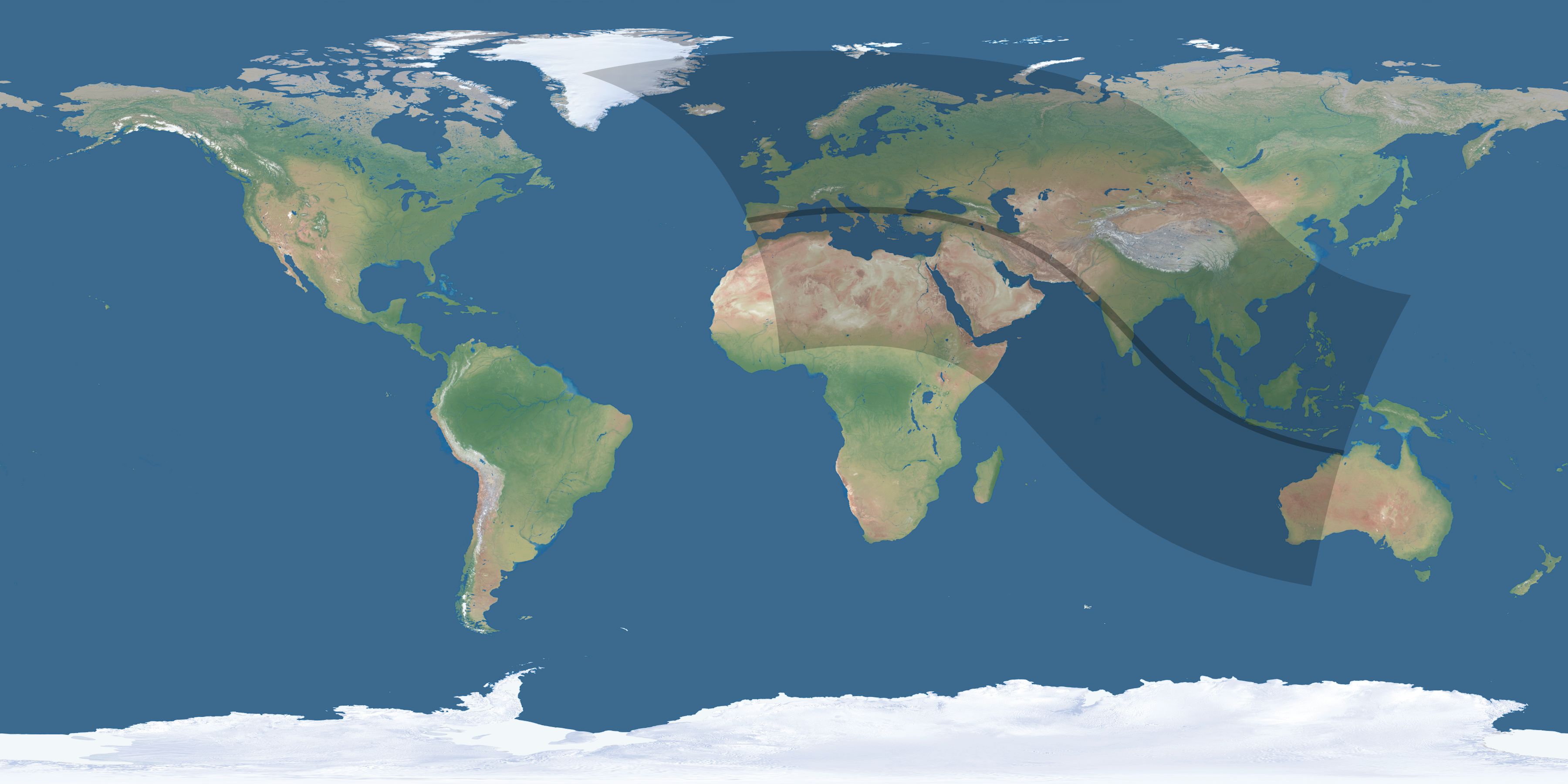 Map of the umbra and penumbra path of the solar eclipse of 08/26/2584