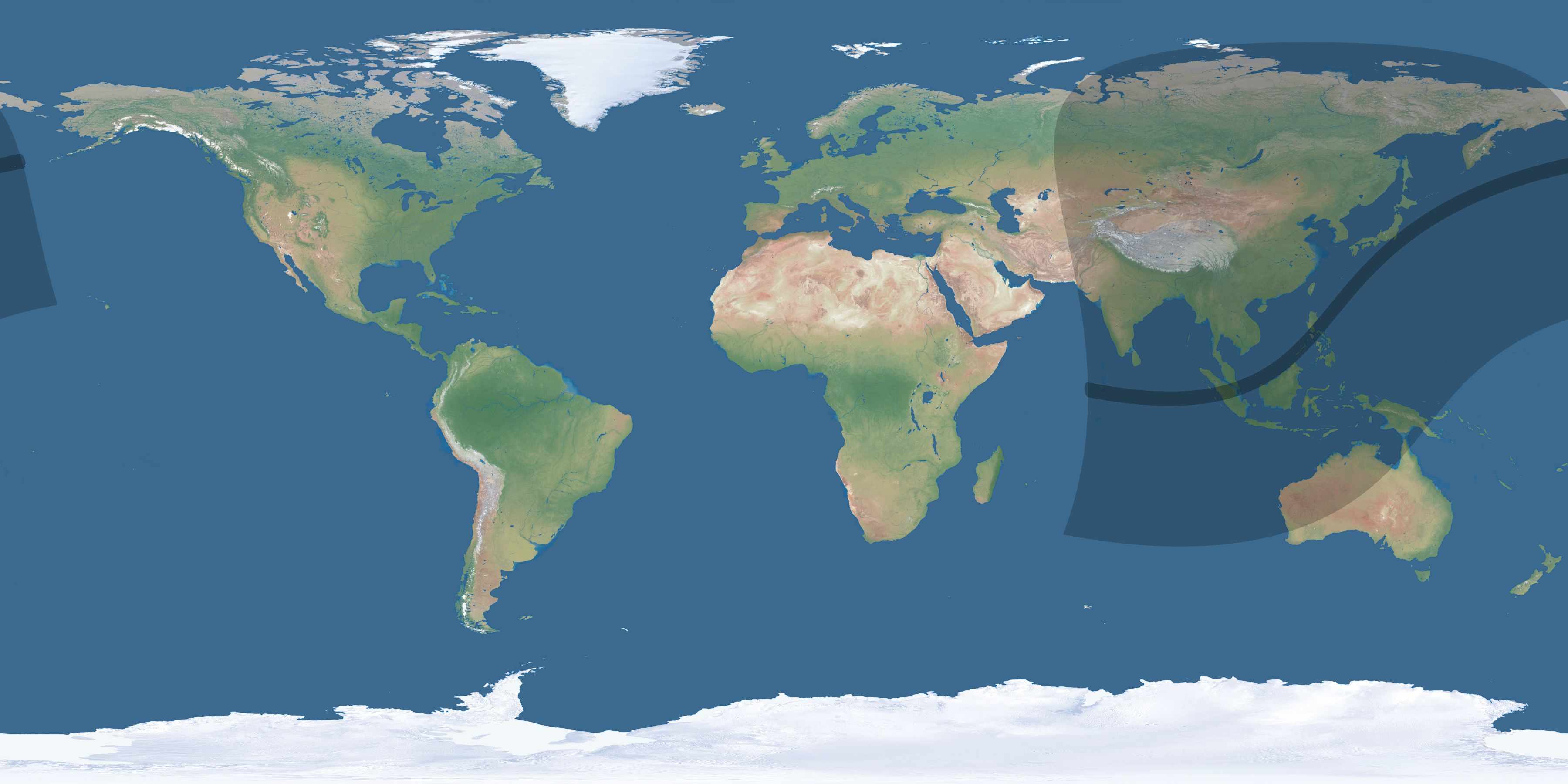 Map of the umbra and penumbra path of the solar eclipse of 02/20/2585