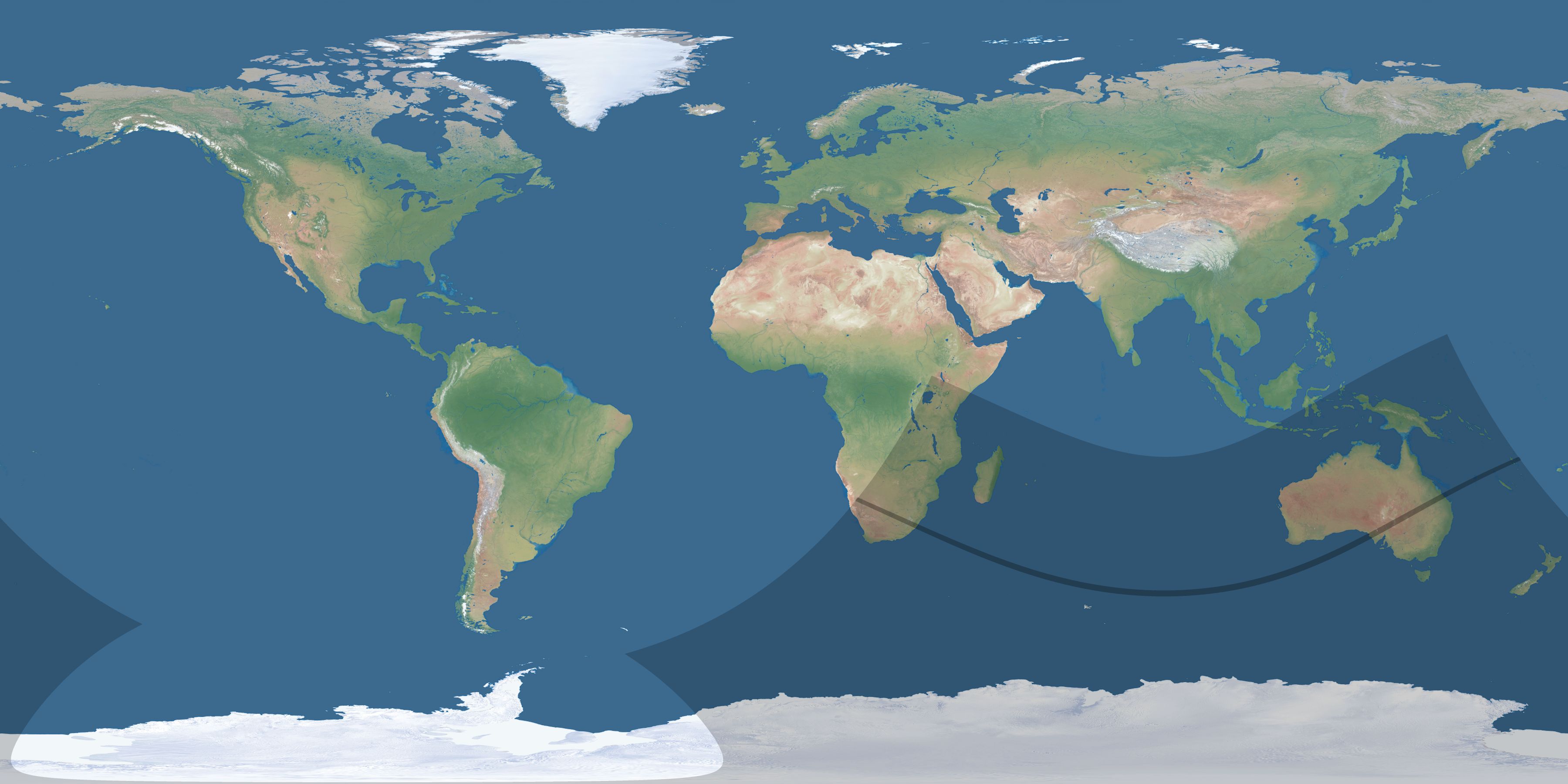Map of the umbra and penumbra path of the solar eclipse of 12/20/2587