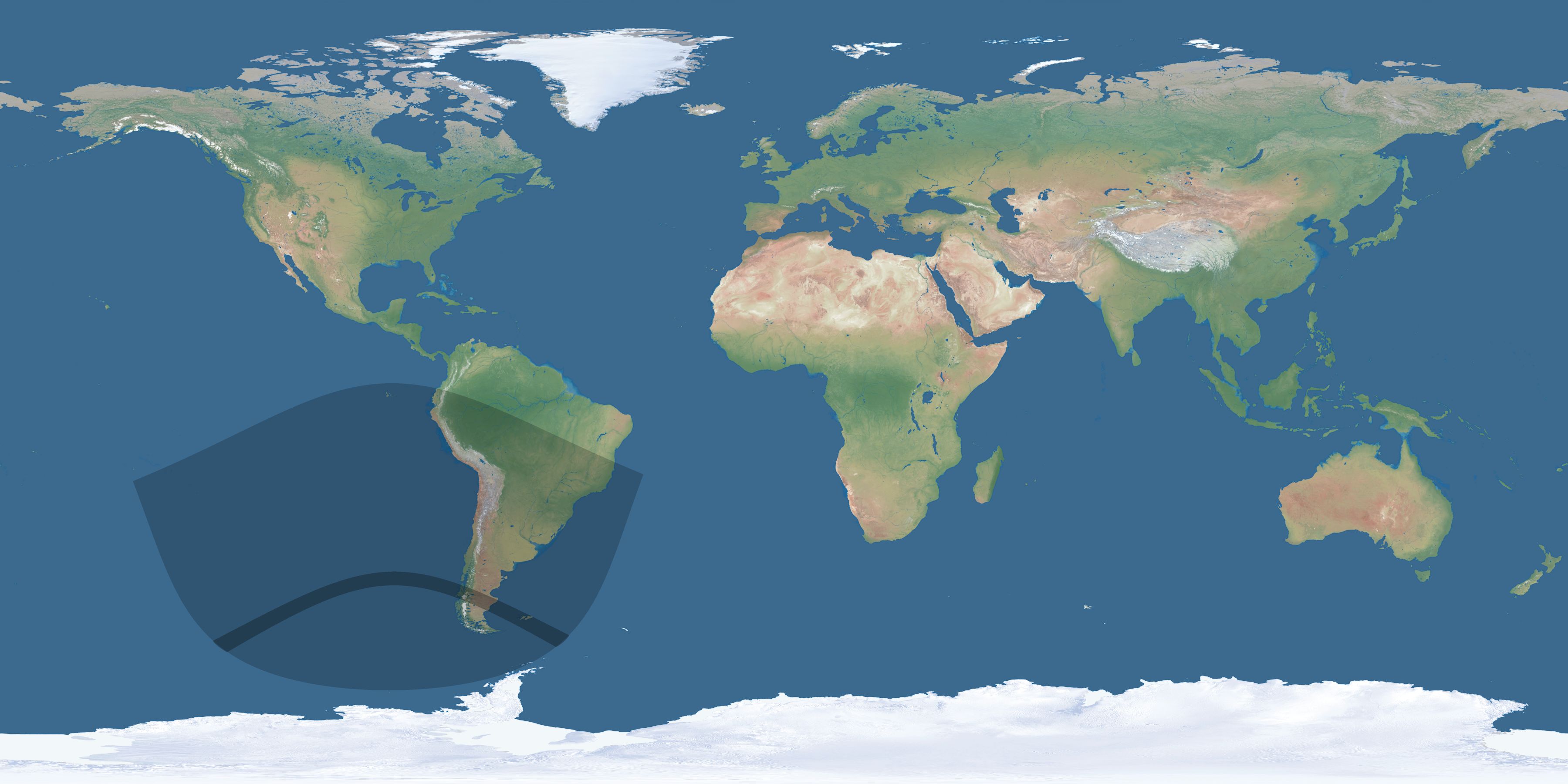 Map of the umbra and penumbra path of the solar eclipse of 06/04/2589
