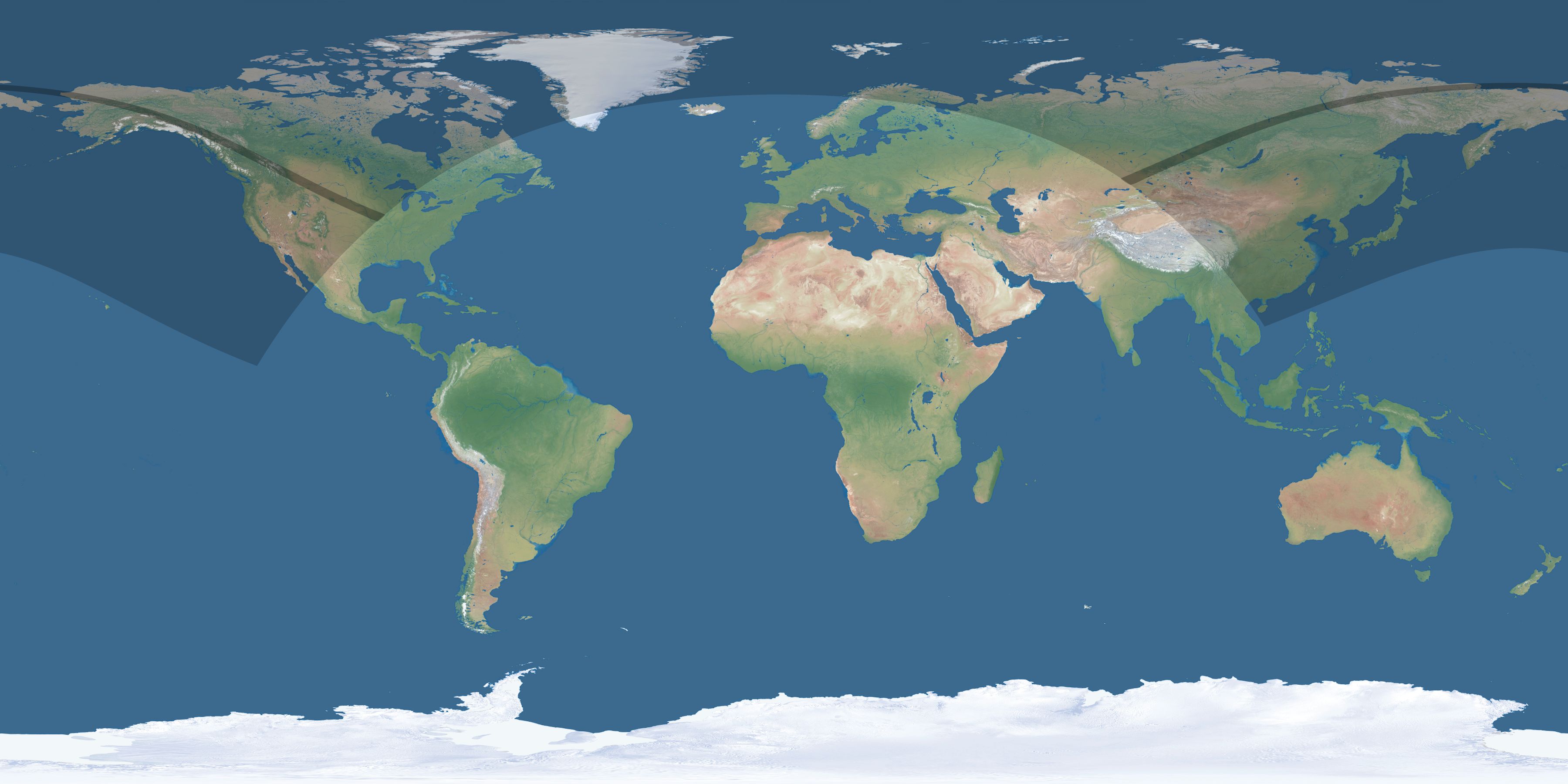 Map of the umbra and penumbra path of the solar eclipse of 07/16/2596