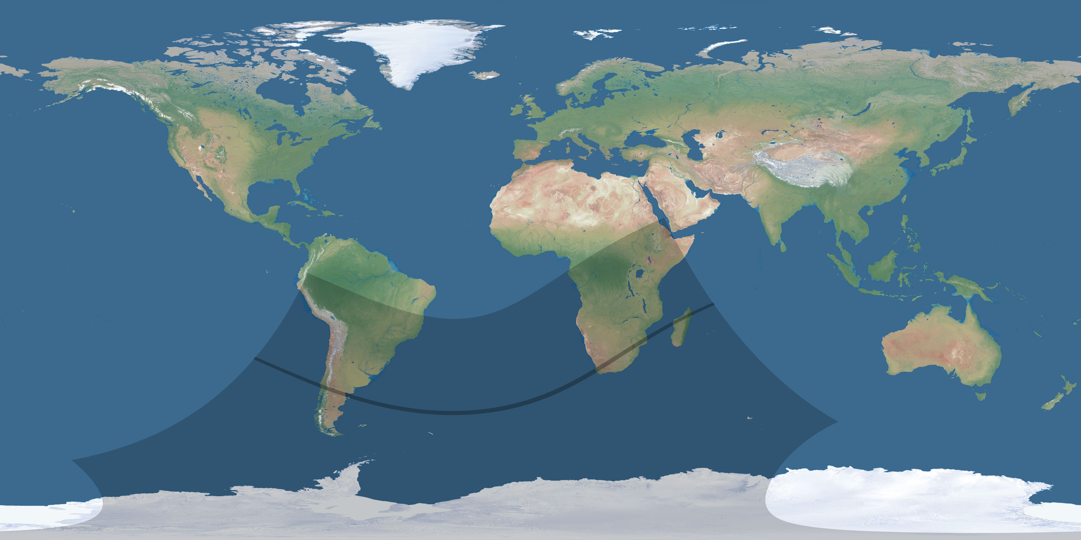 Map of the umbra and penumbra path of the solar eclipse of 01/01/2606