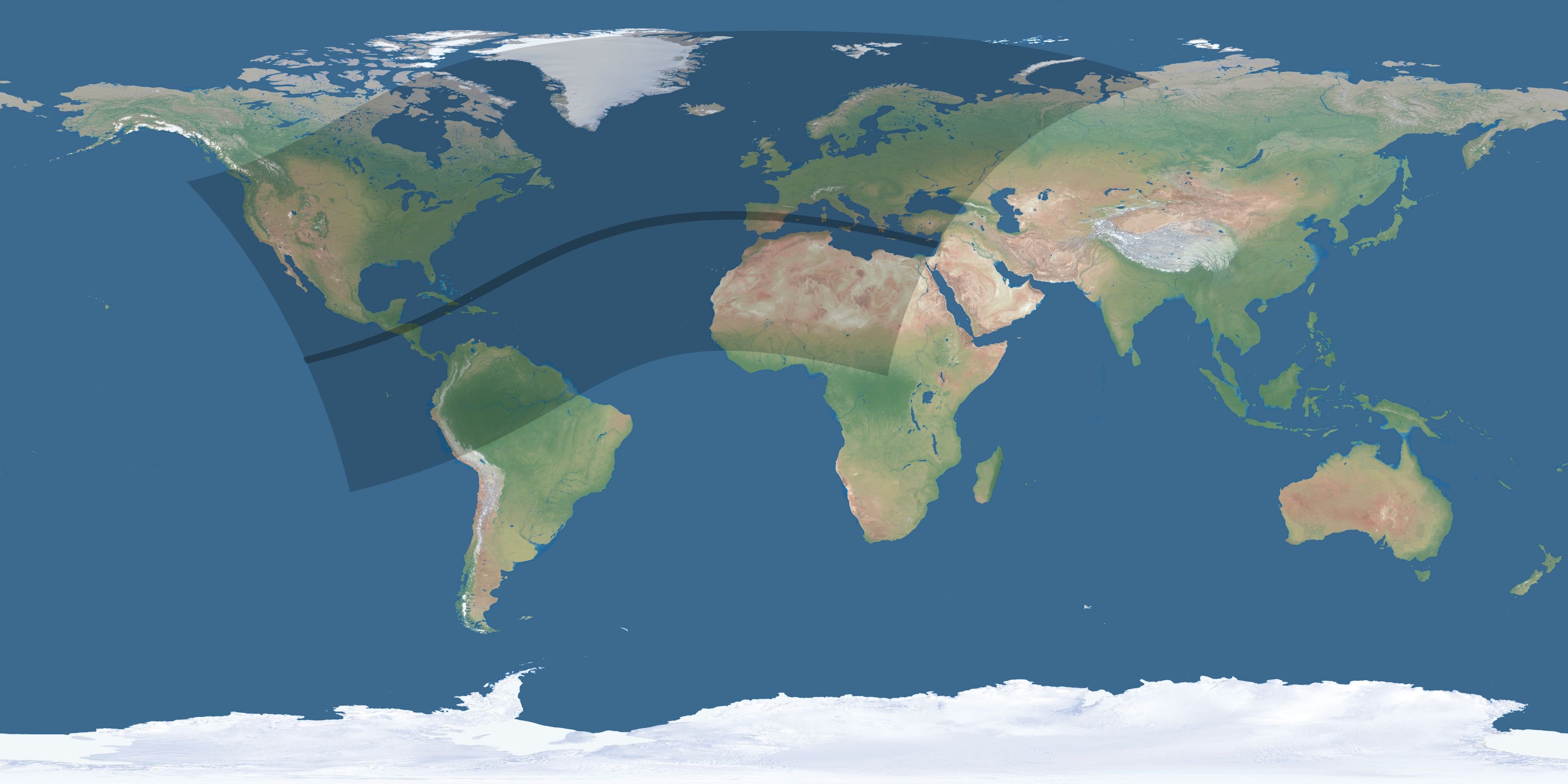 Map of the umbra and penumbra path of the solar eclipse of 04/26/2609