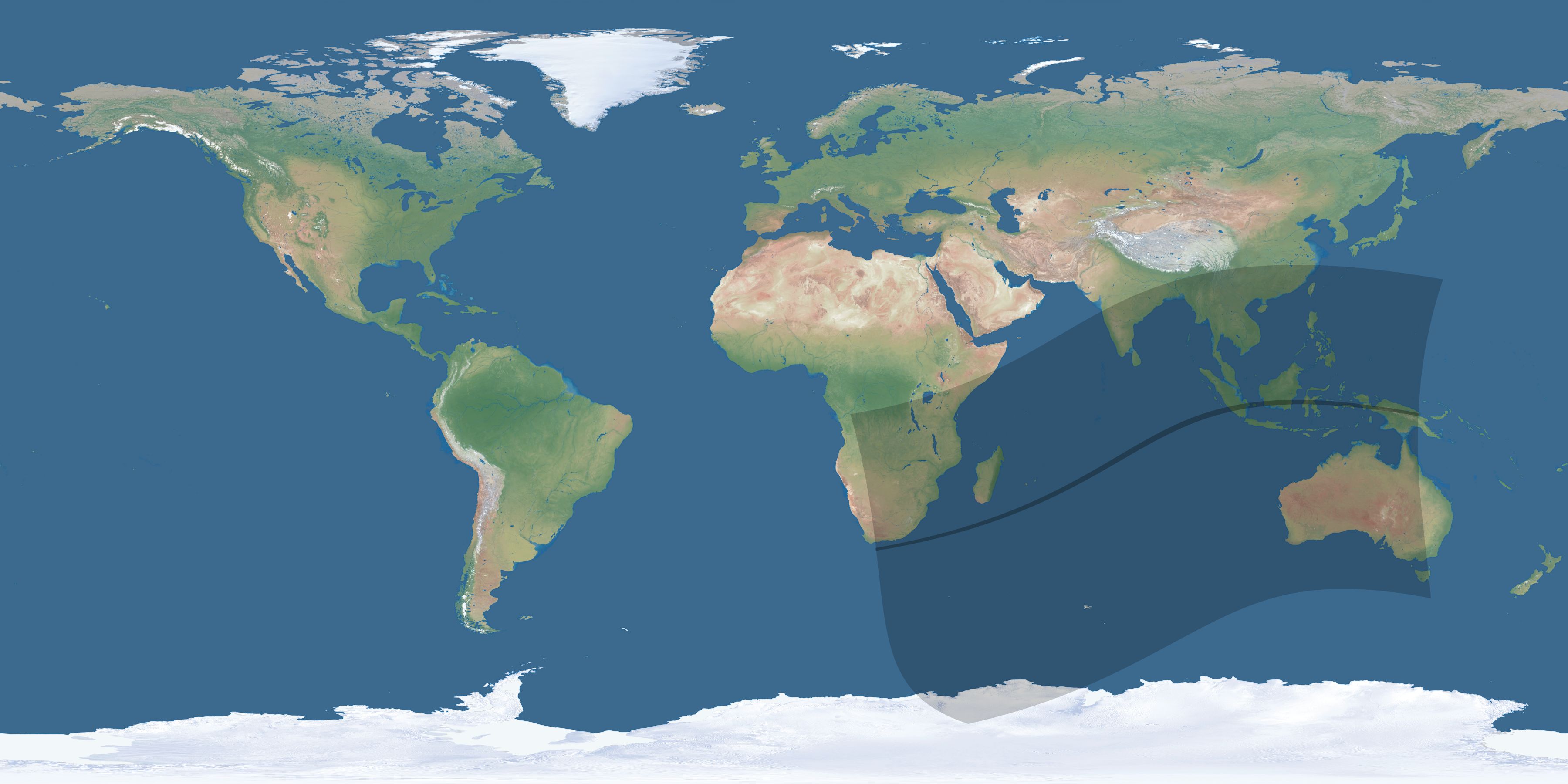 Map of the umbra and penumbra path of the solar eclipse of 04/15/2610