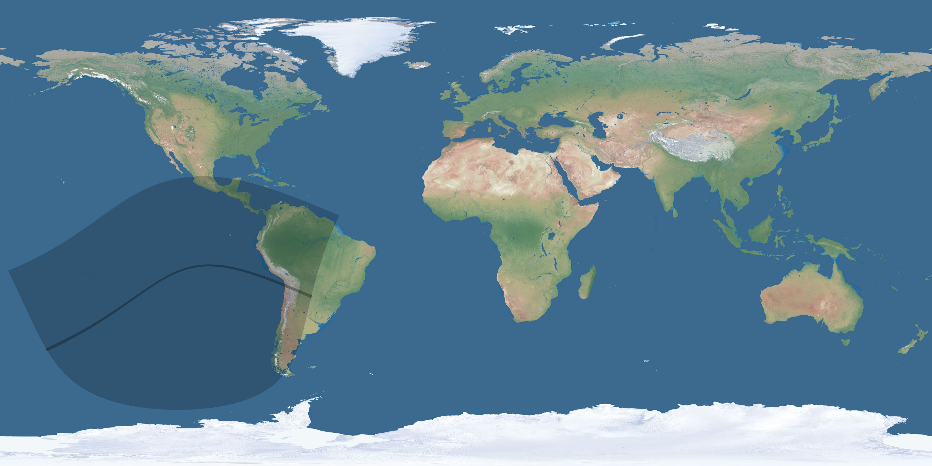 Map of the umbra and penumbra path of the solar eclipse of 06/06/2616
