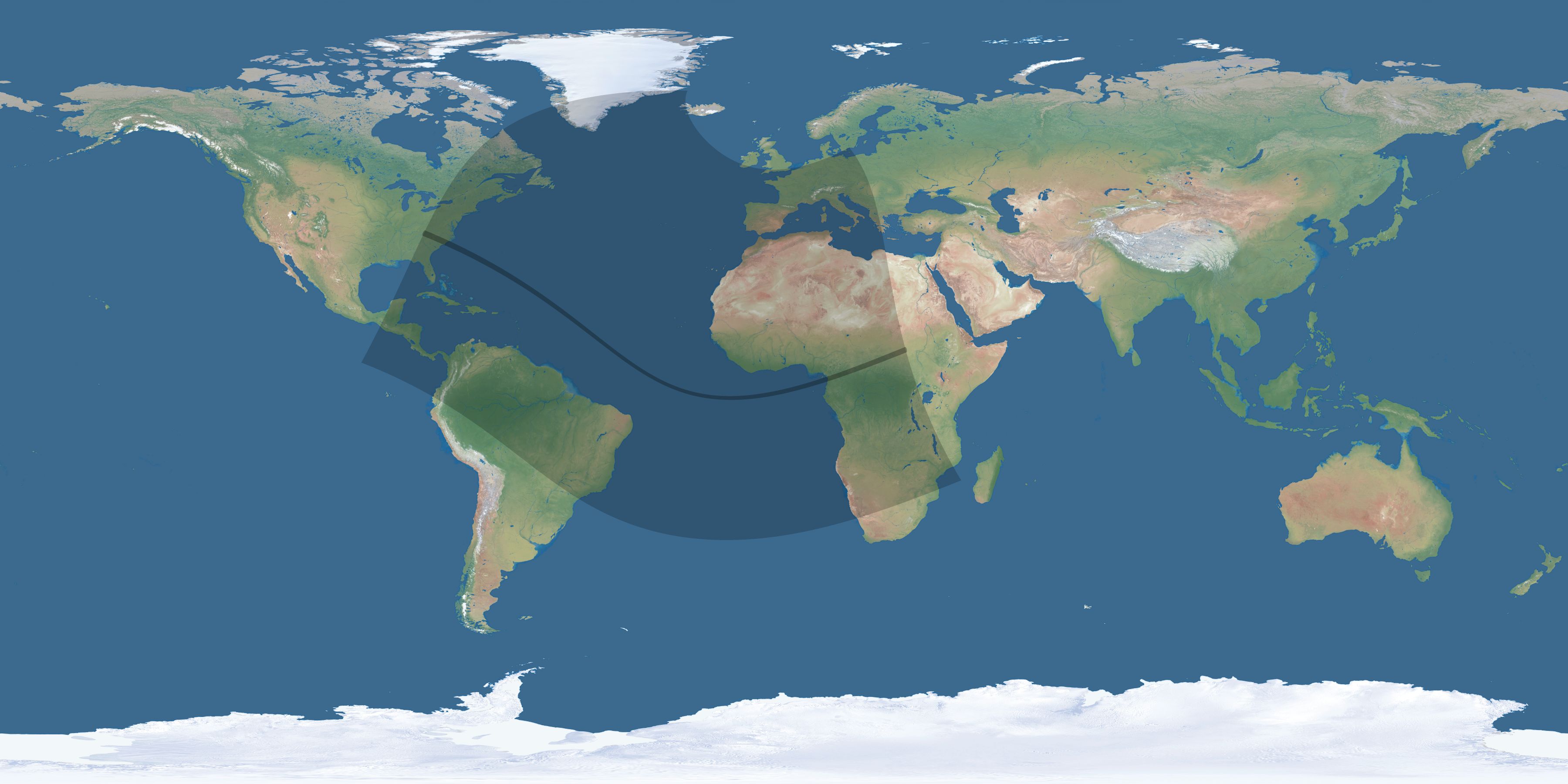 Map of the umbra and penumbra path of the solar eclipse of 12/01/2616