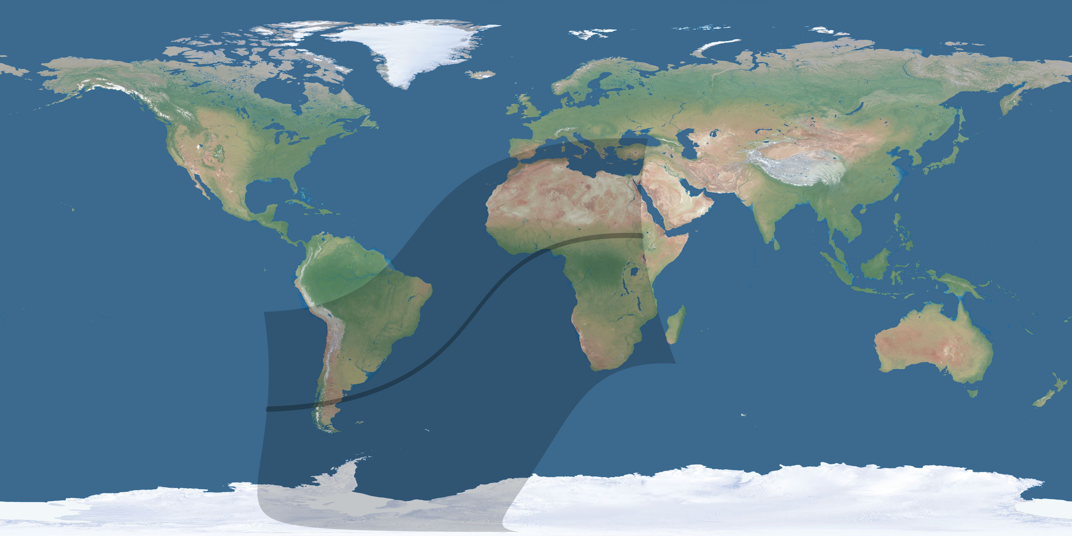 Map of the umbra and penumbra path of the solar eclipse of 03/26/2620