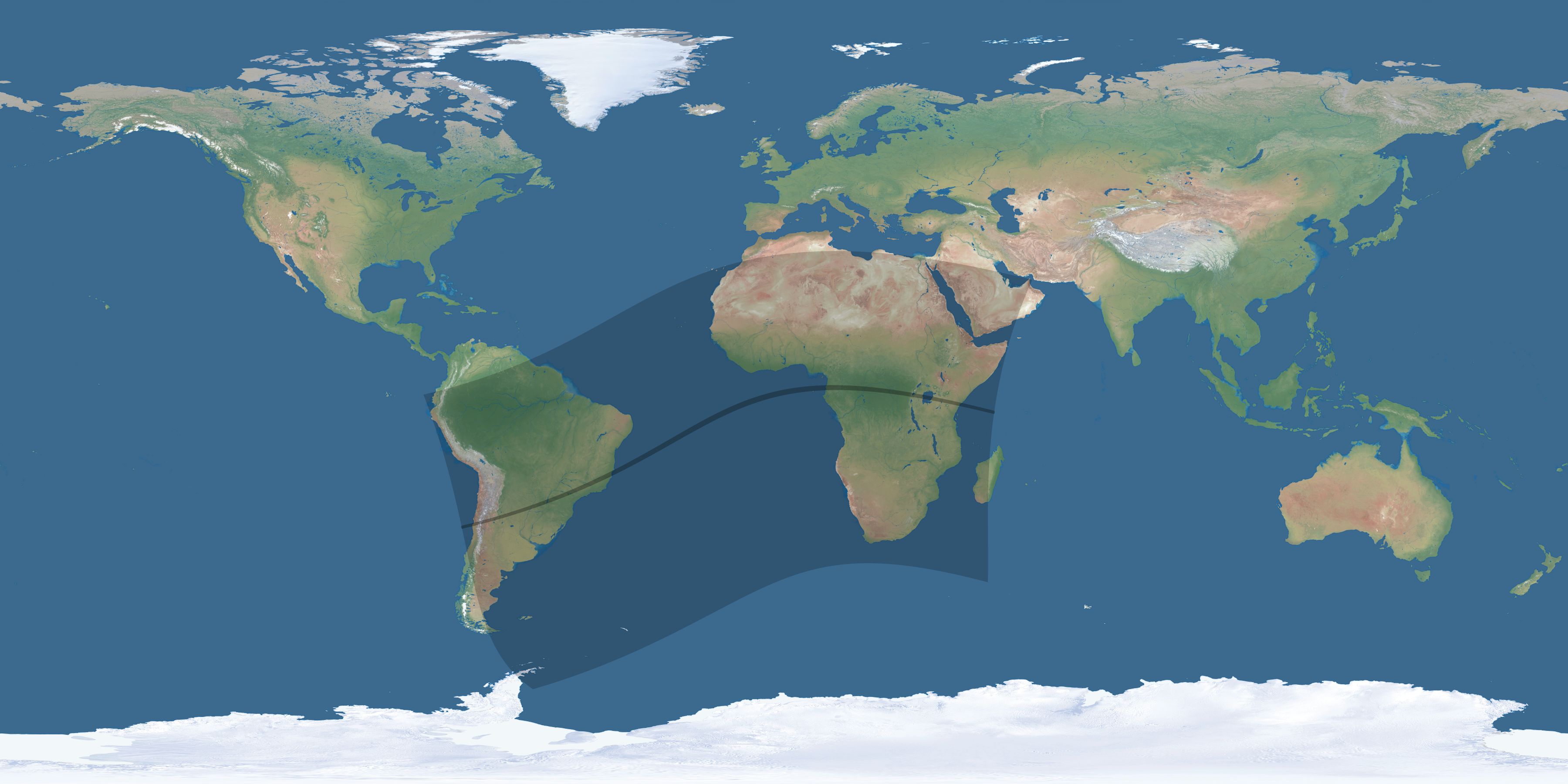 Map of the umbra and penumbra path of the solar eclipse of 04/26/2628