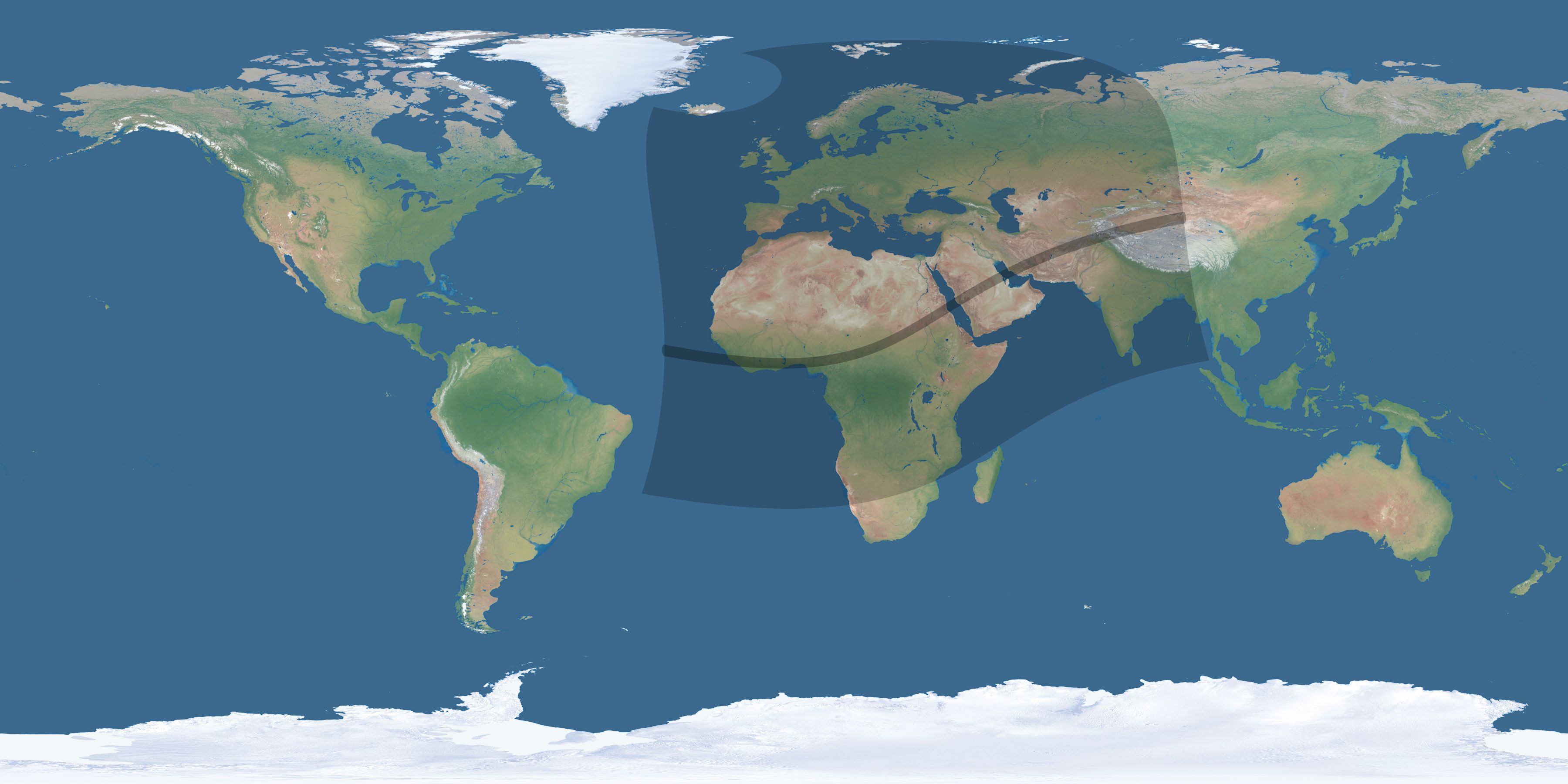 Map of the umbra and penumbra path of the solar eclipse of 02/23/2631
