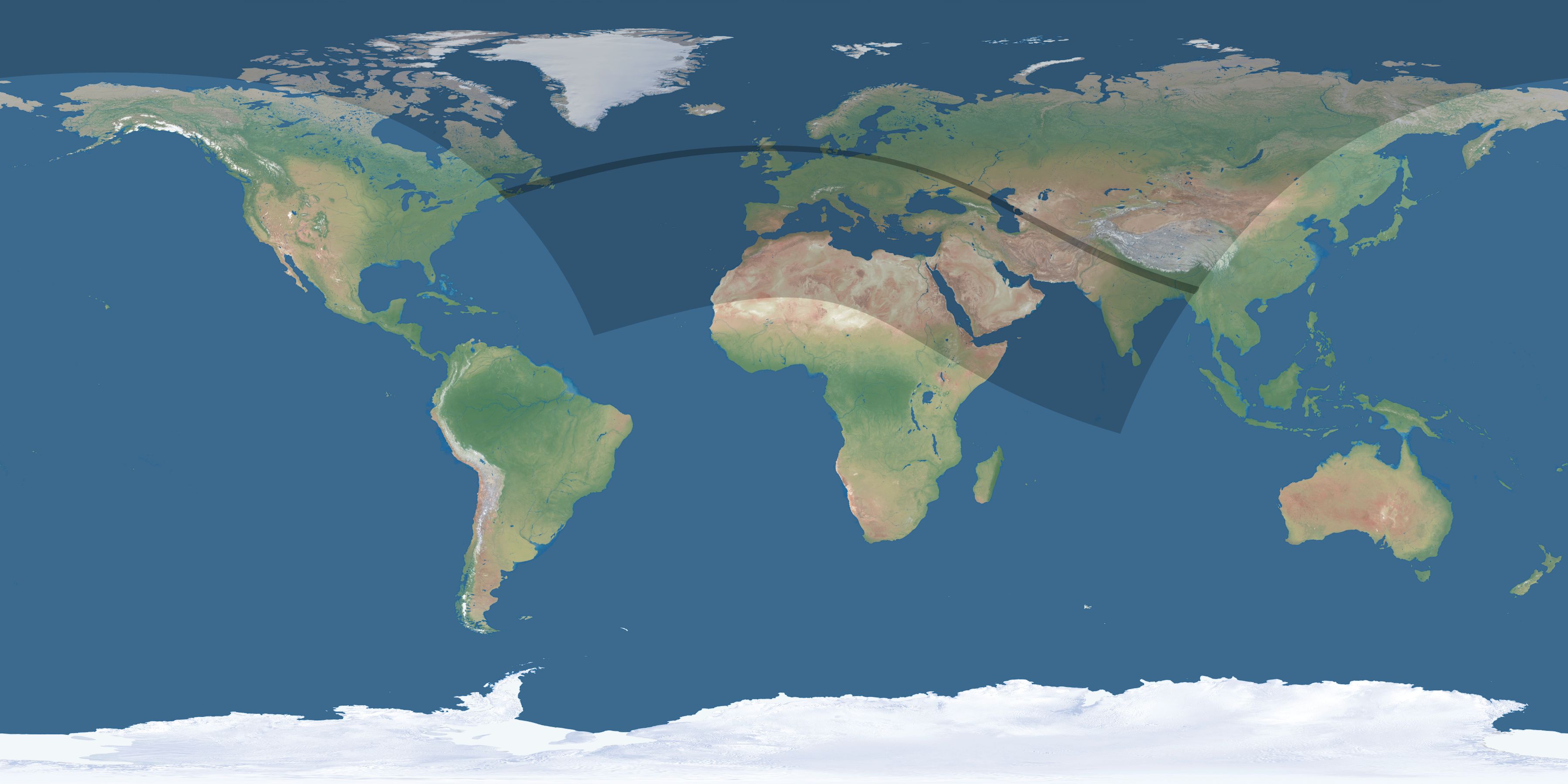 Map of the umbra and penumbra path of the solar eclipse of 08/08/2632