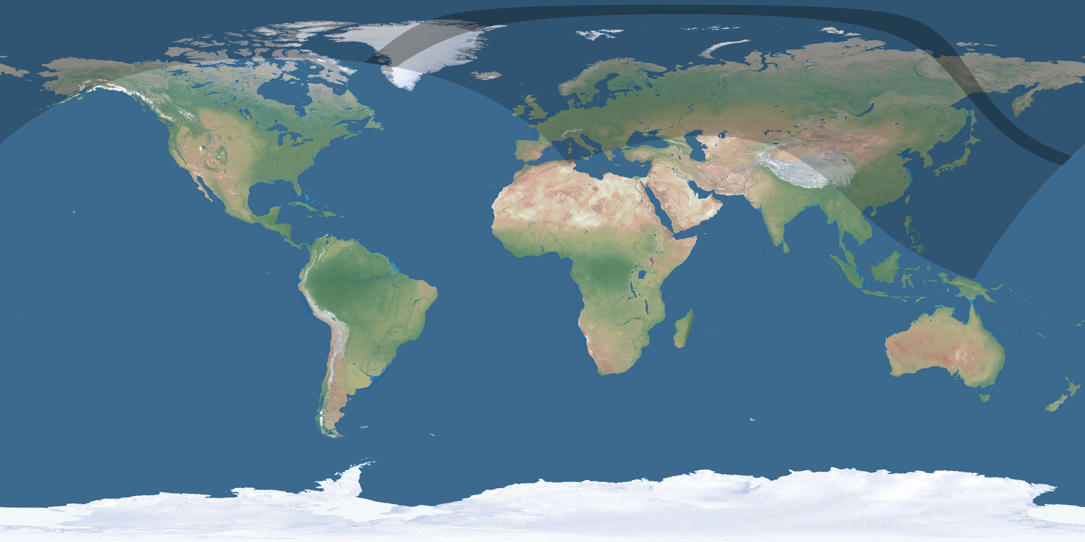 Map of the umbra and penumbra path of the solar eclipse of 07/30/2641