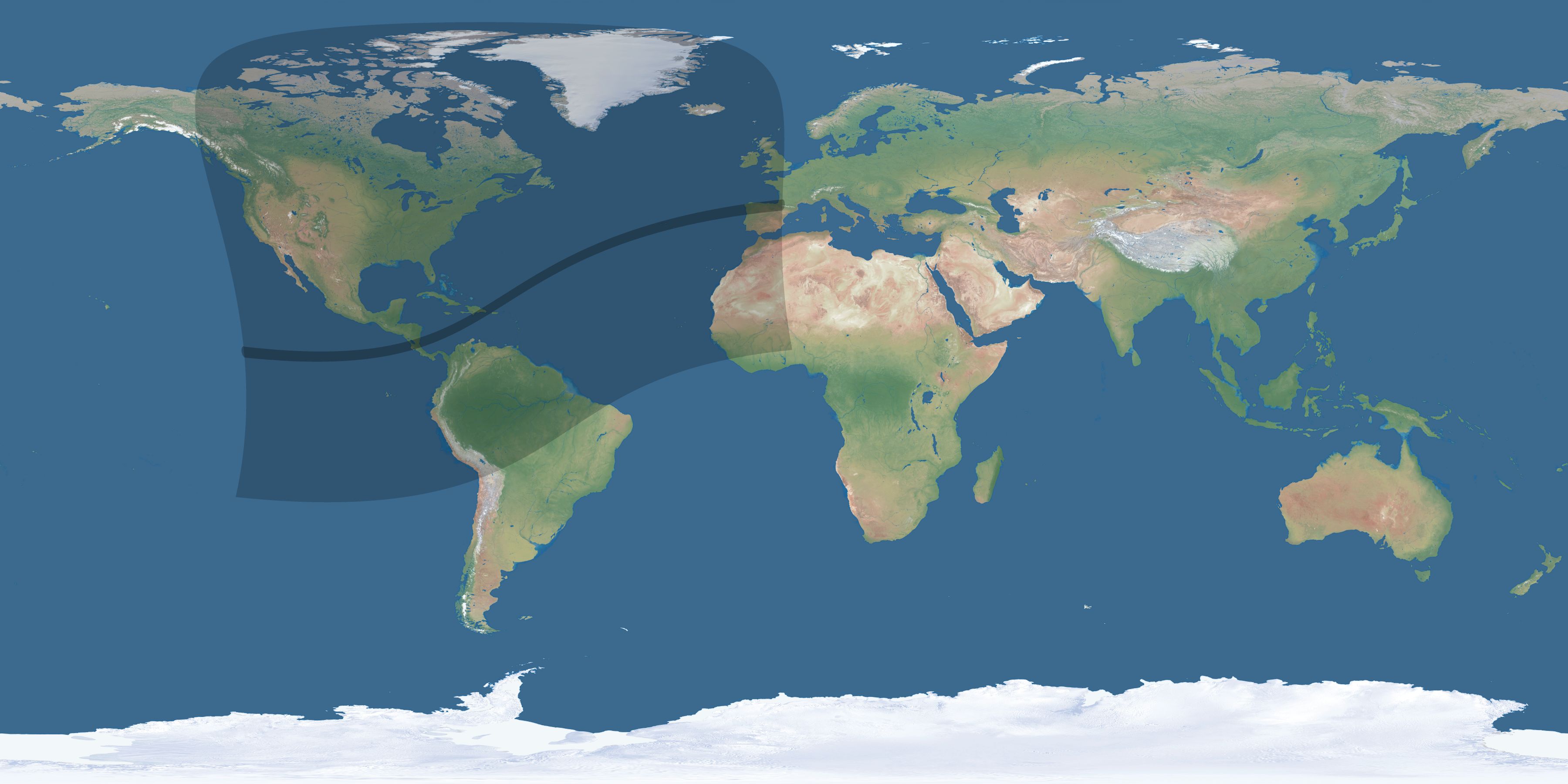 Map of the umbra and penumbra path of the solar eclipse of 03/05/2649