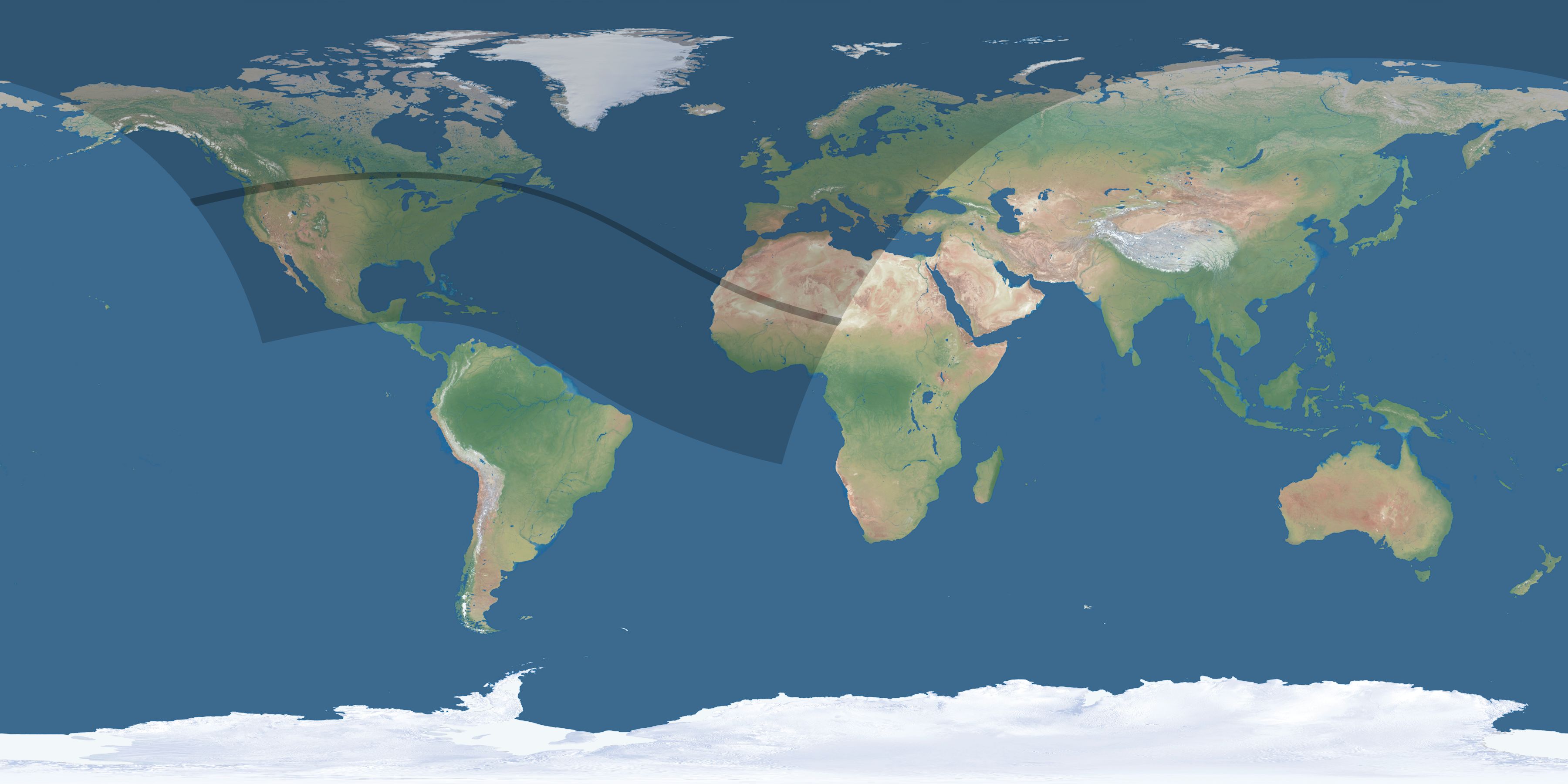 Map of the umbra and penumbra path of the solar eclipse of 08/19/2650