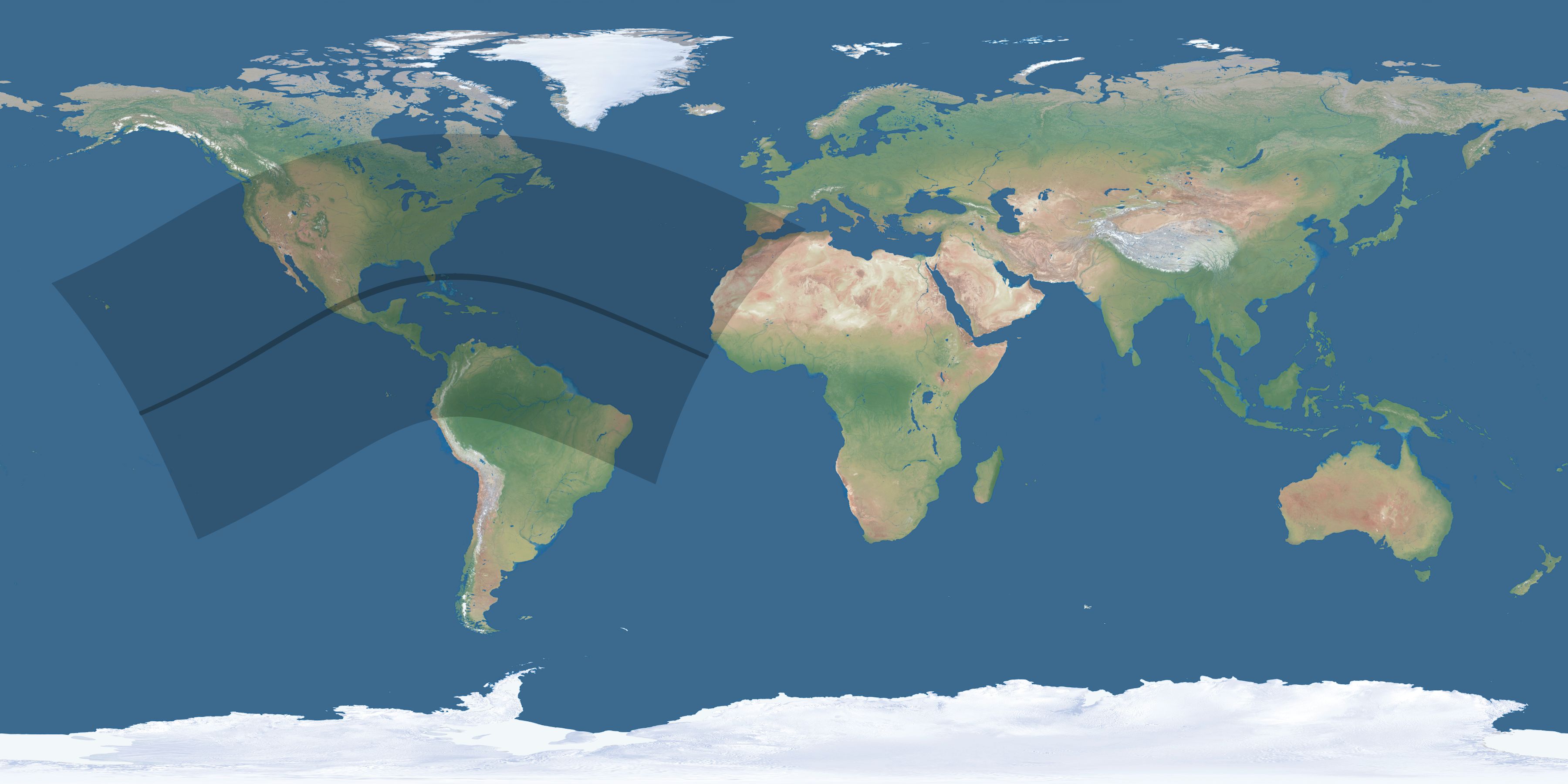 Map of the umbra and penumbra path of the solar eclipse of 06/17/2653