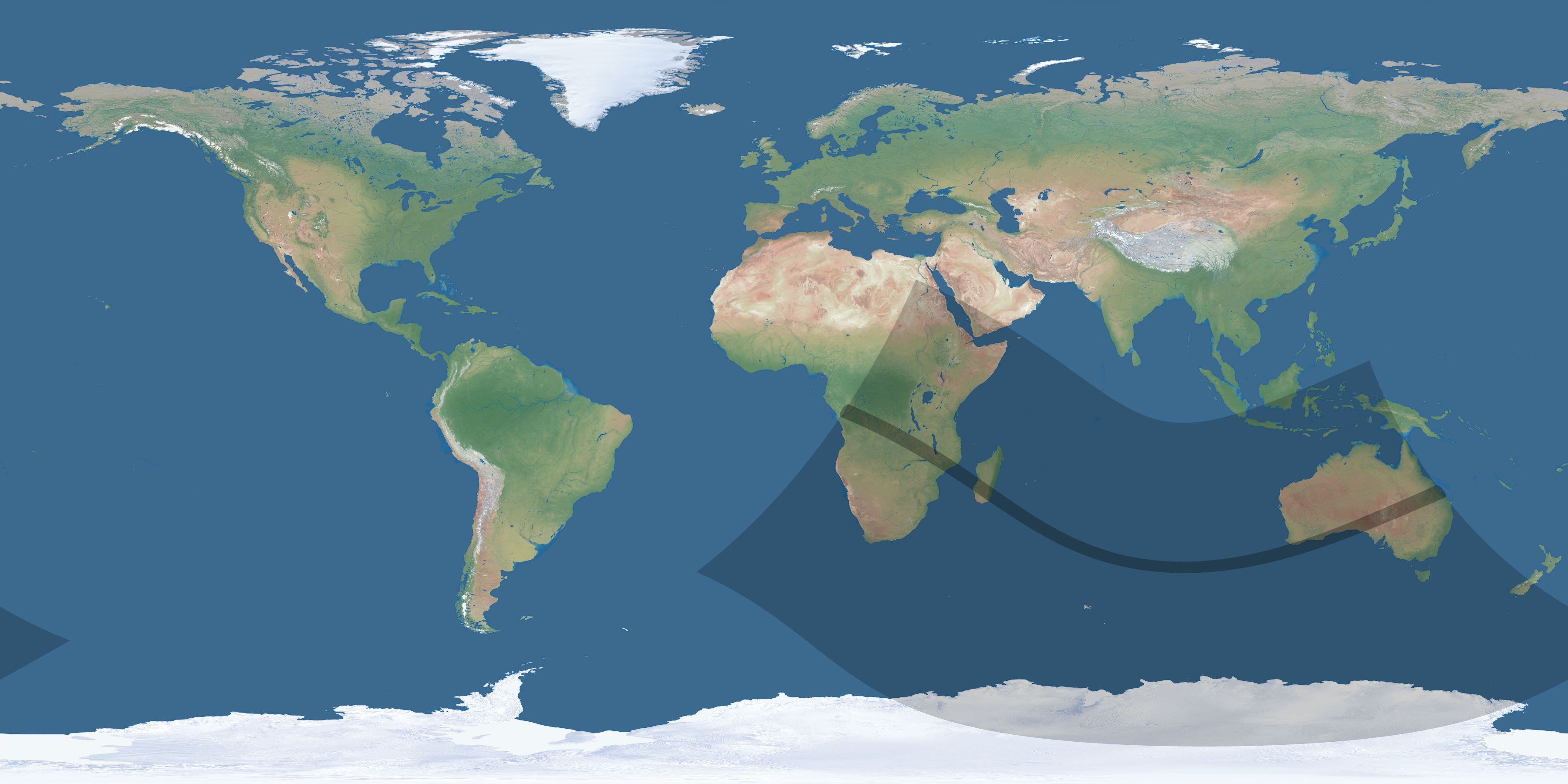 Map of the umbra and penumbra path of the solar eclipse of 12/12/2653