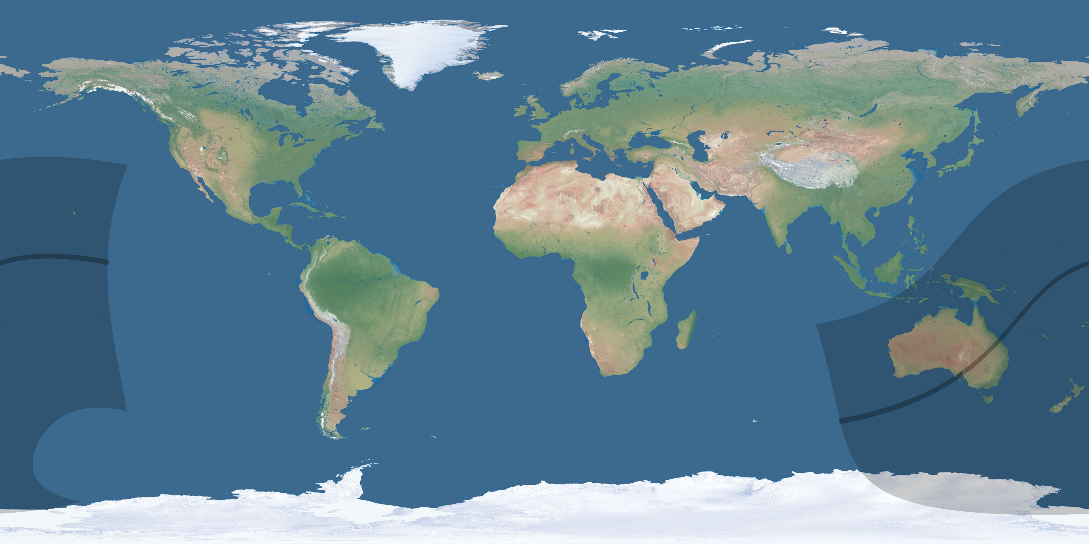 Map of the umbra and penumbra path of the solar eclipse of 04/16/2656
