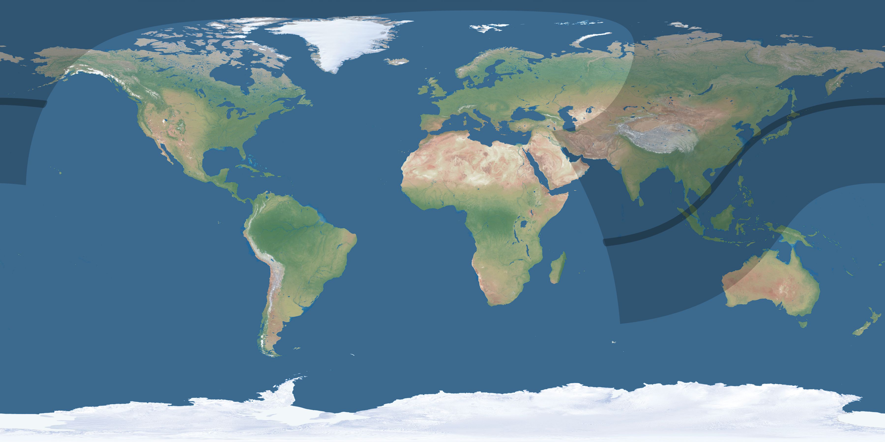 Map of the umbra and penumbra path of the solar eclipse of 04/06/2657