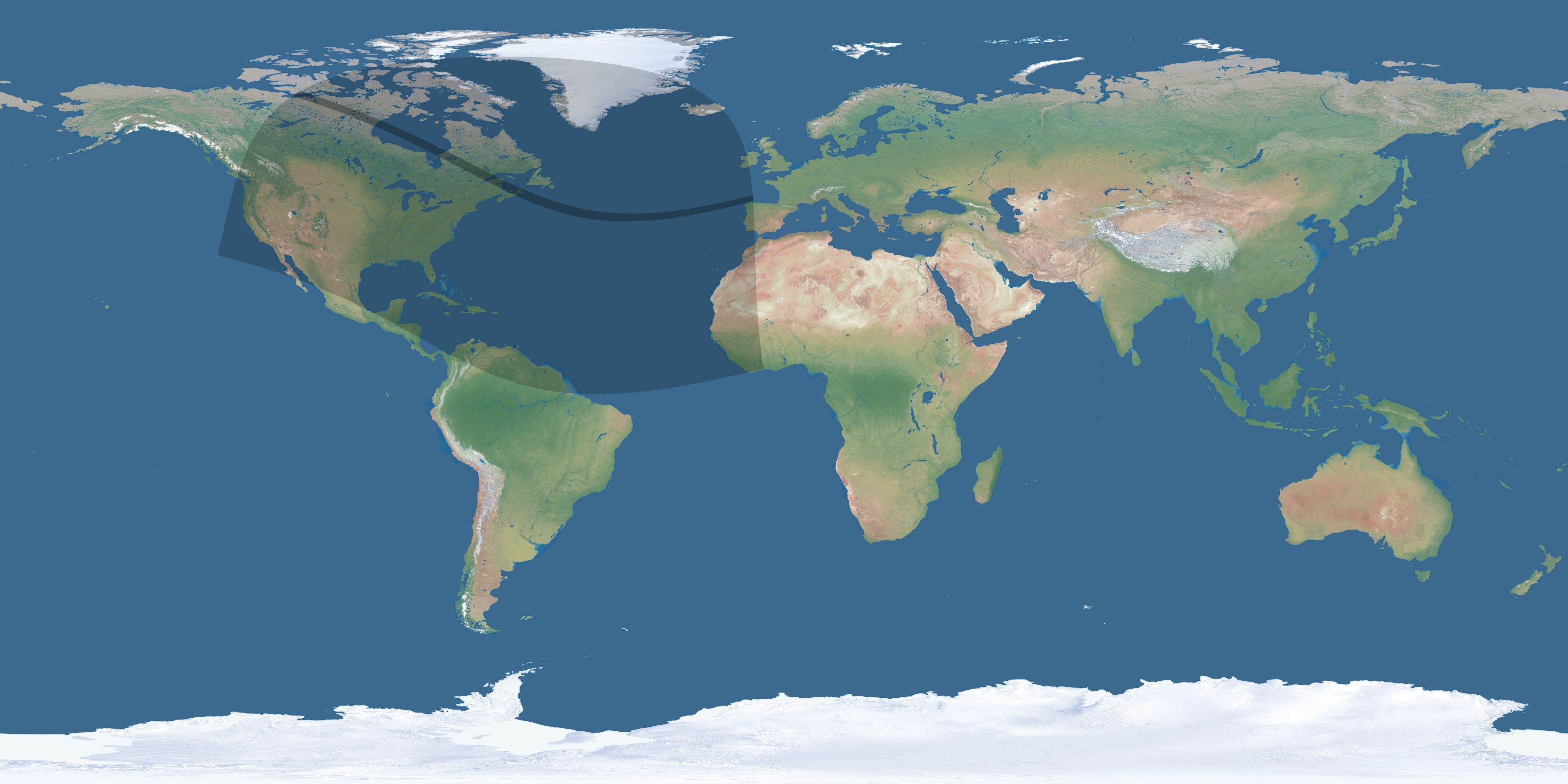 Map of the umbra and penumbra path of the solar eclipse of 10/30/2665