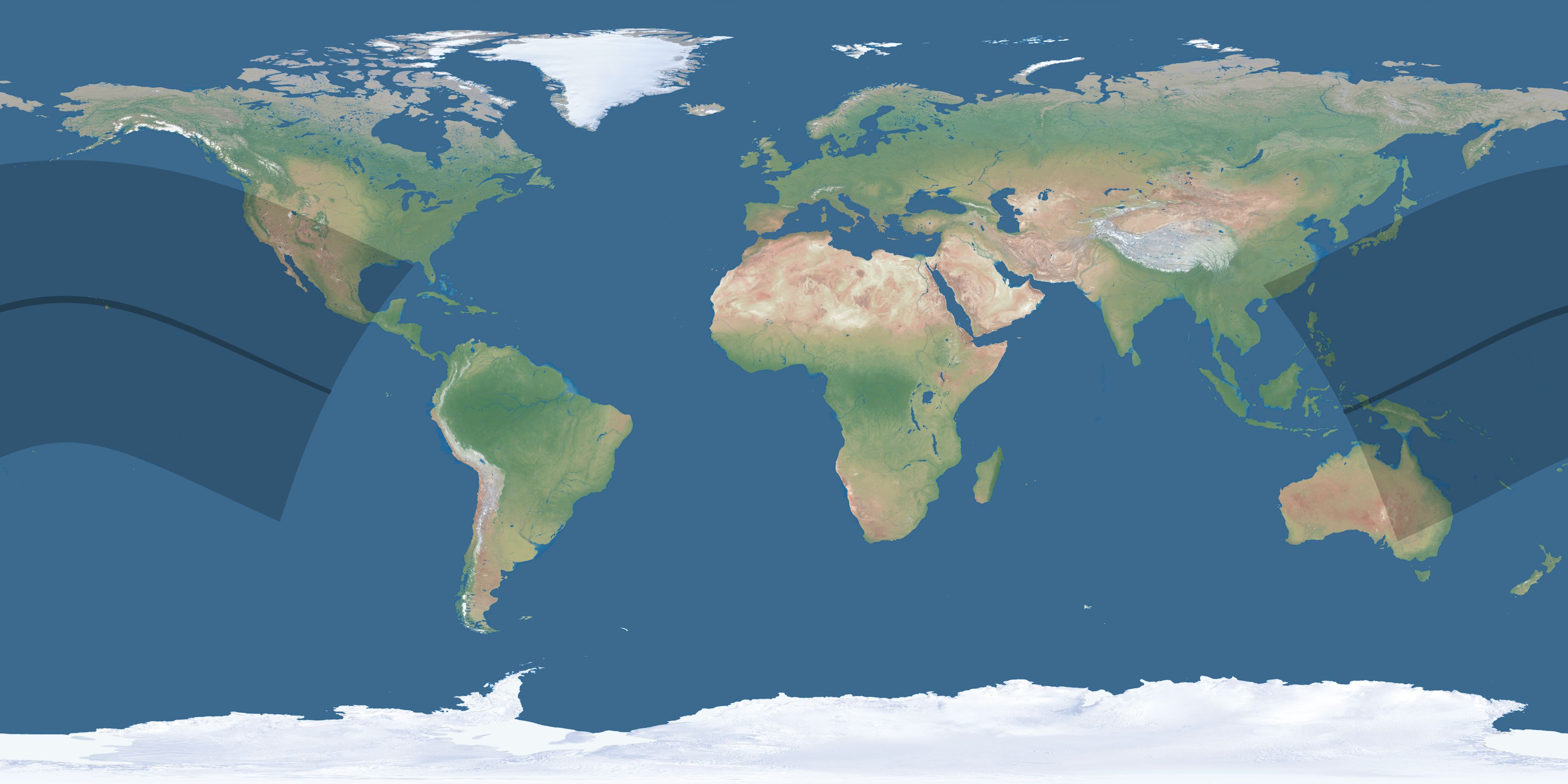 Map of the umbra and penumbra path of the solar eclipse of 06/28/2671