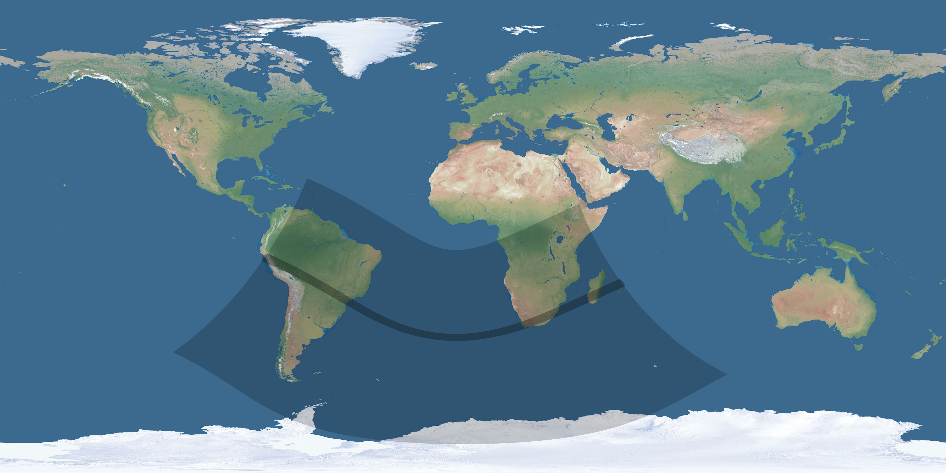 Map of the umbra and penumbra path of the solar eclipse of 12/23/2671