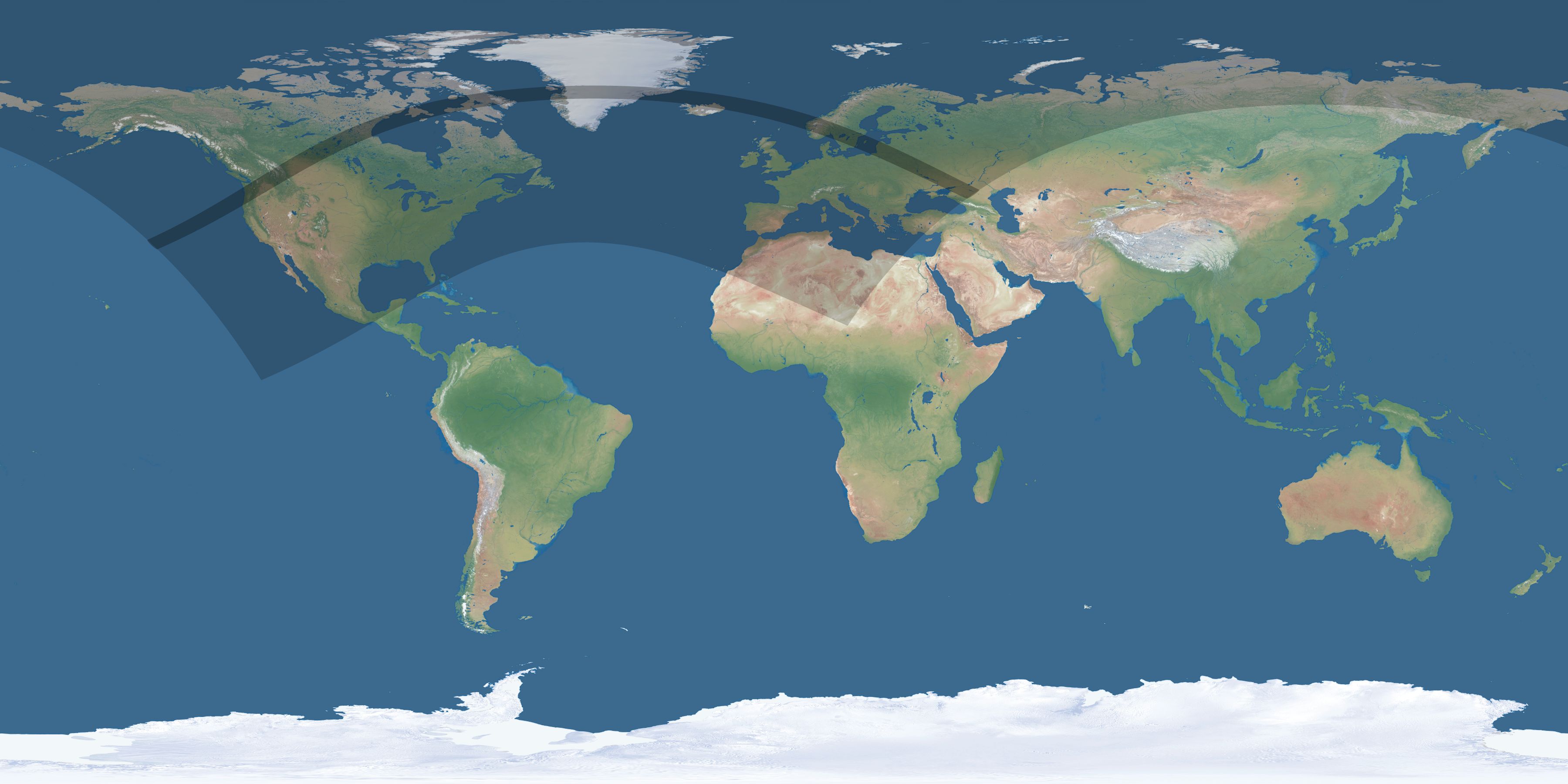 Map of the umbra and penumbra path of the solar eclipse of 06/17/2672