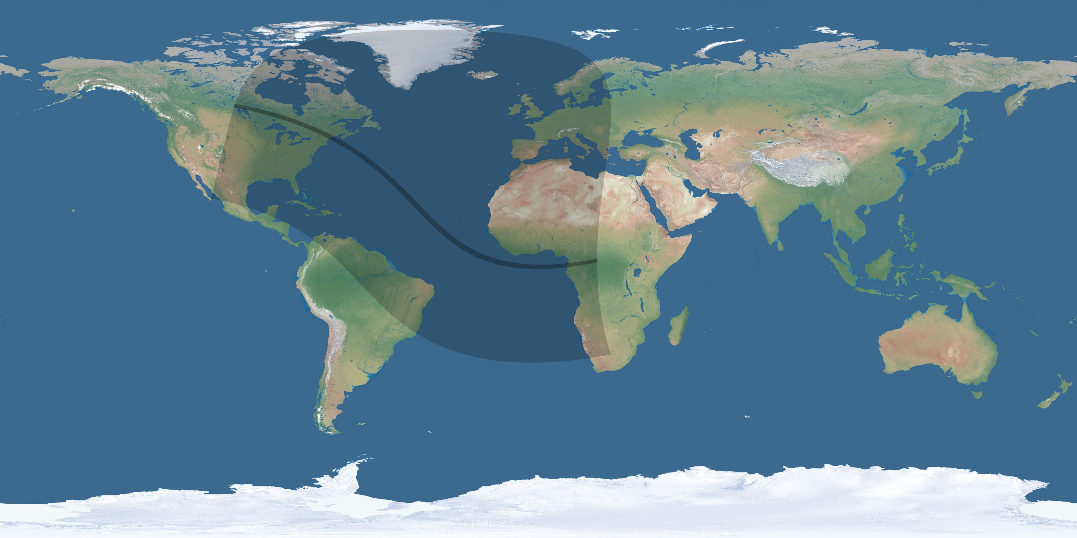 Map of the umbra and penumbra path of the solar eclipse of 10/21/2674