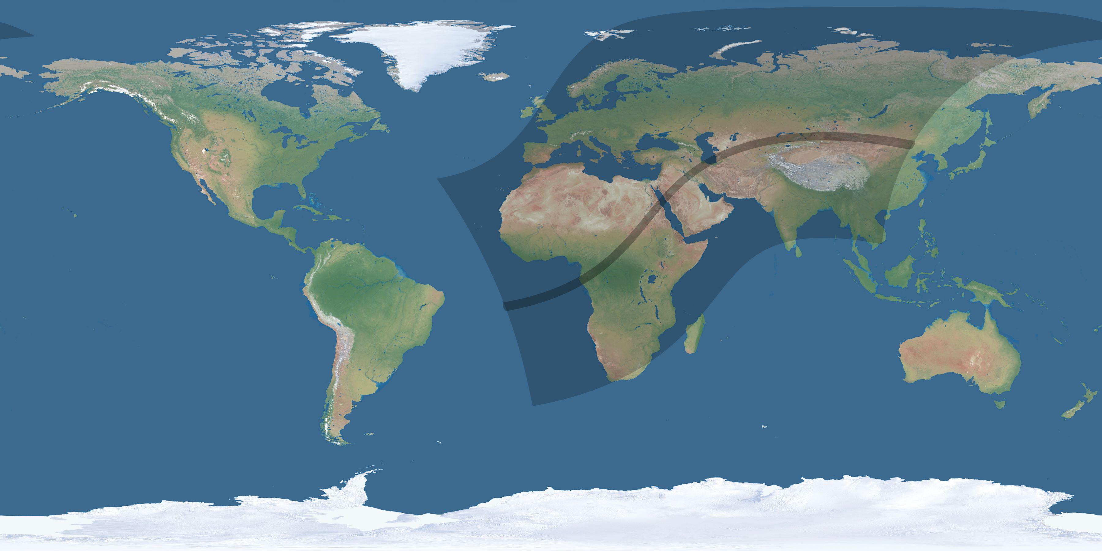 Map of the umbra and penumbra path of the solar eclipse of 04/17/2675