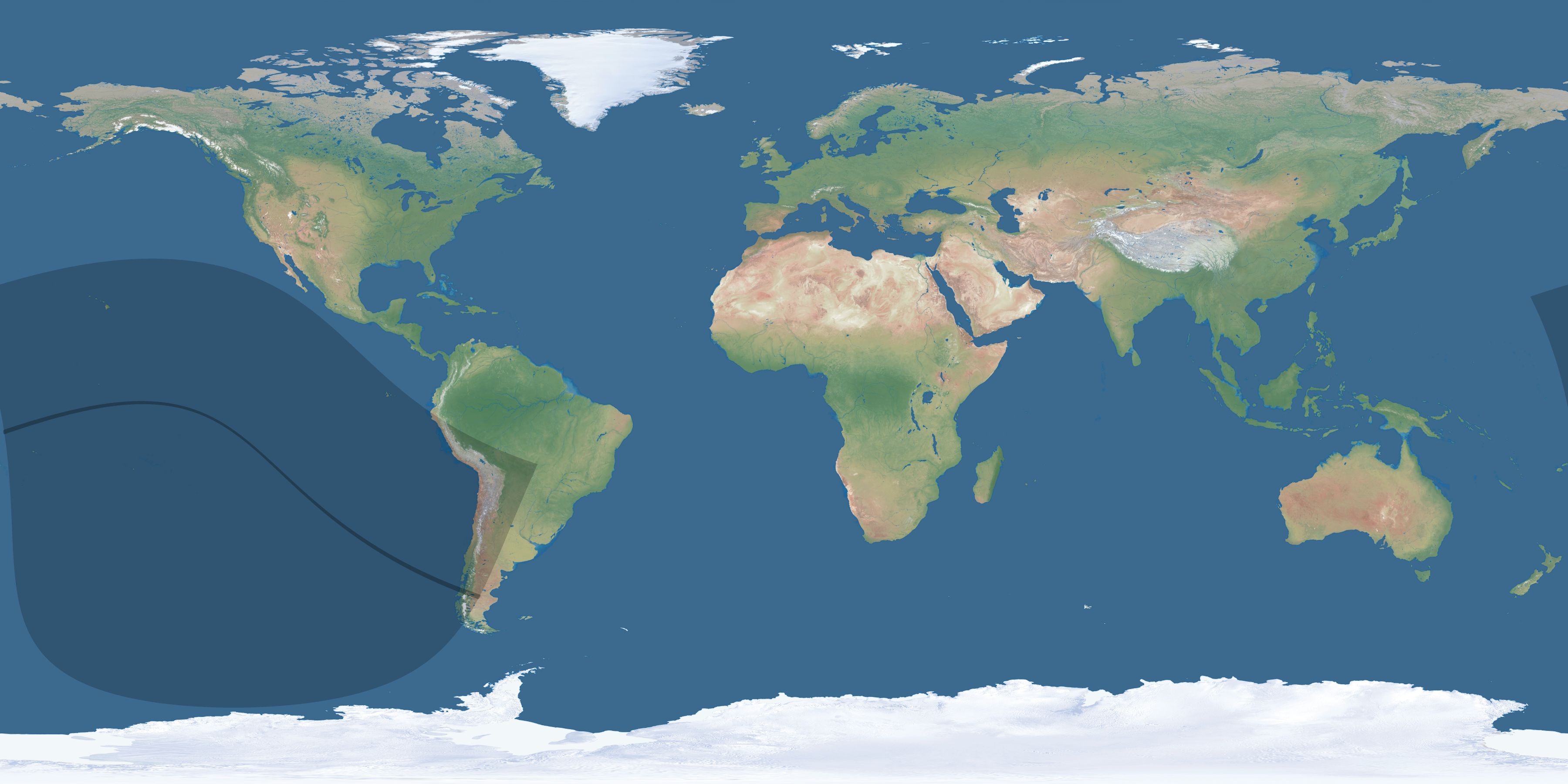 Map of the umbra and penumbra path of the solar eclipse of 07/29/2679
