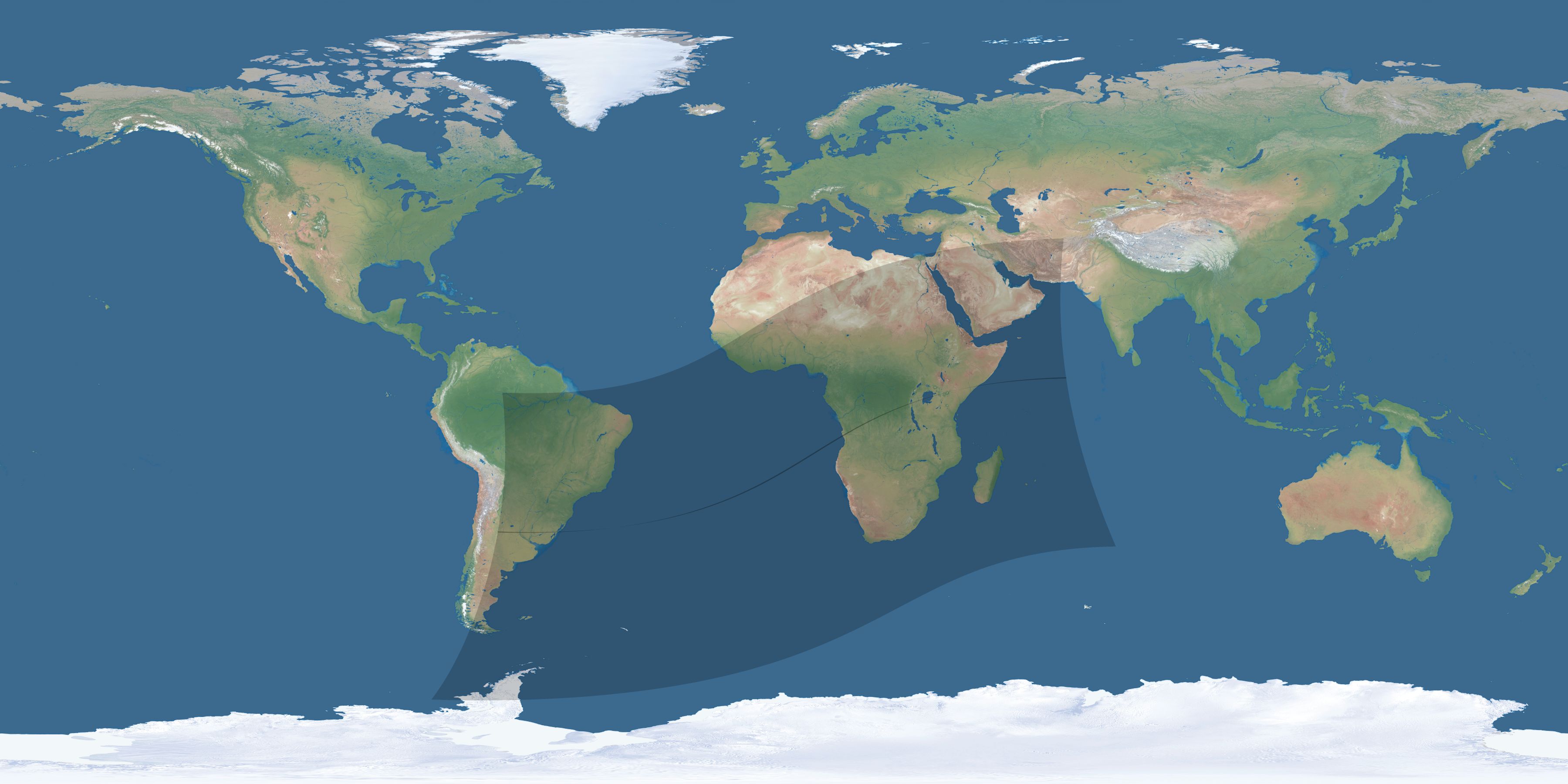 Map of the umbra and penumbra path of the solar eclipse of 03/16/2686