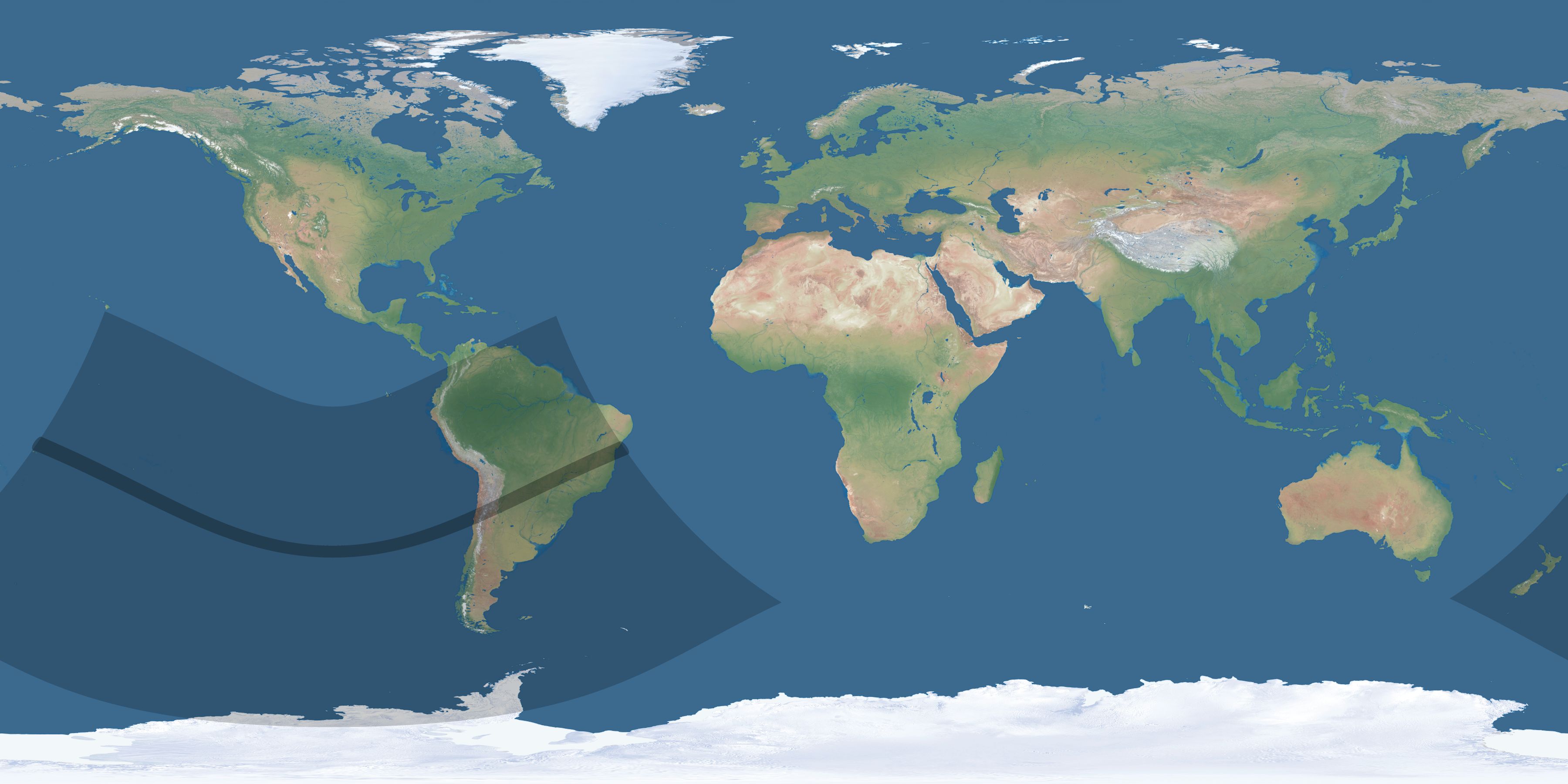 Map of the umbra and penumbra path of the solar eclipse of 01/02/2690