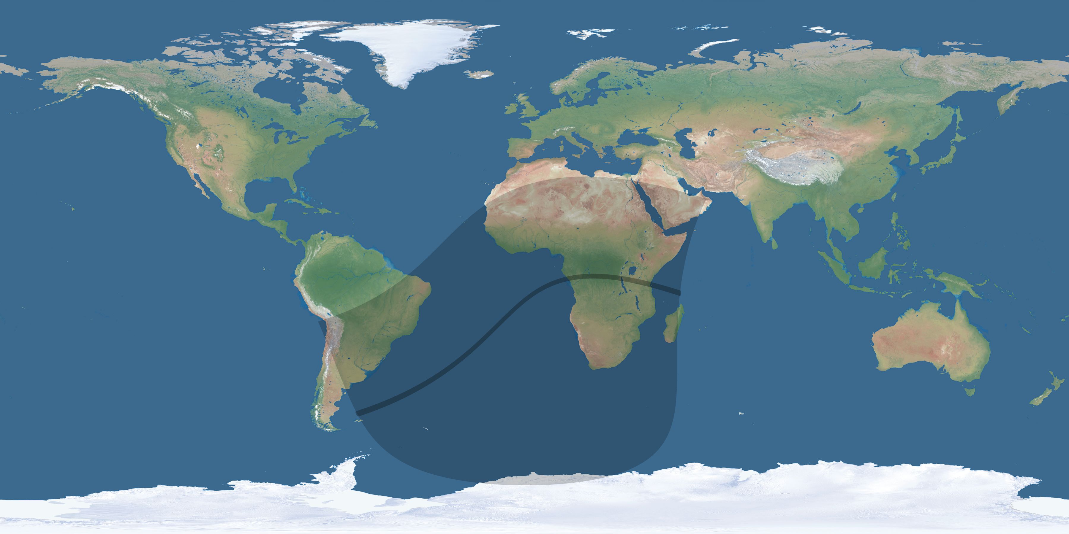 Map of the umbra and penumbra path of the solar eclipse of 05/08/2692