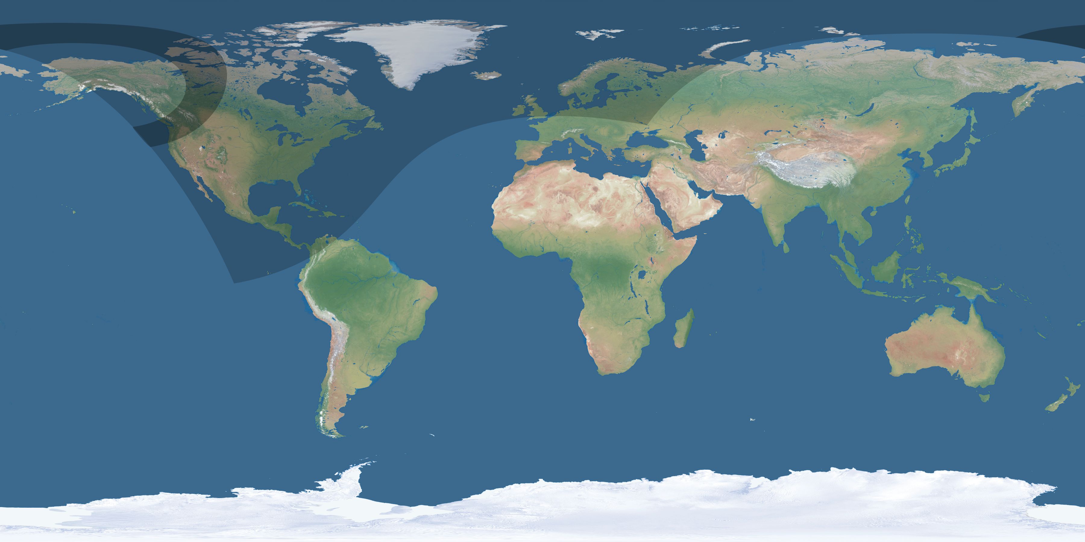 Map of the umbra and penumbra path of the solar eclipse of 04/16/2694