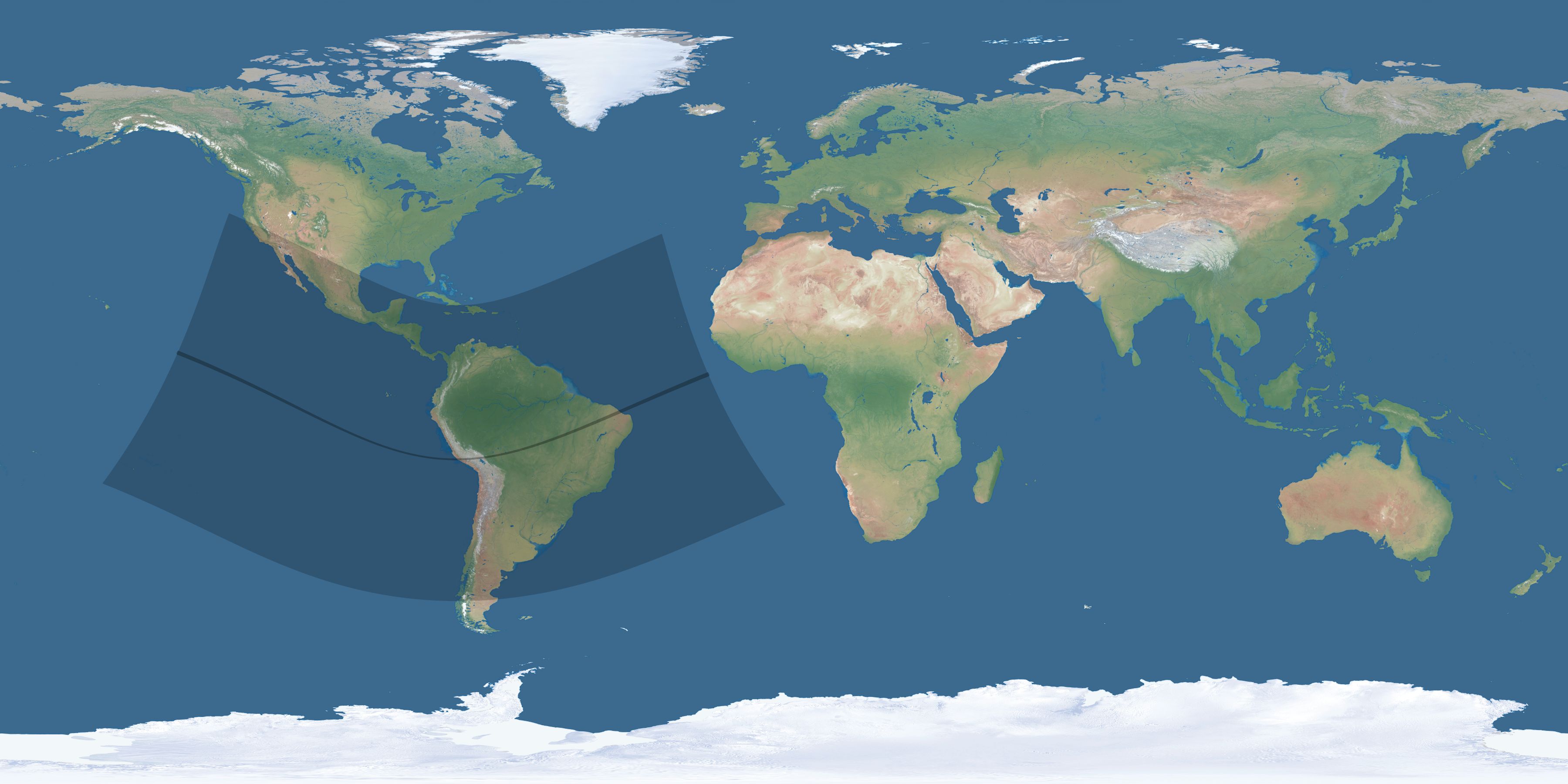 Map of the umbra and penumbra path of the solar eclipse of 12/02/2700
