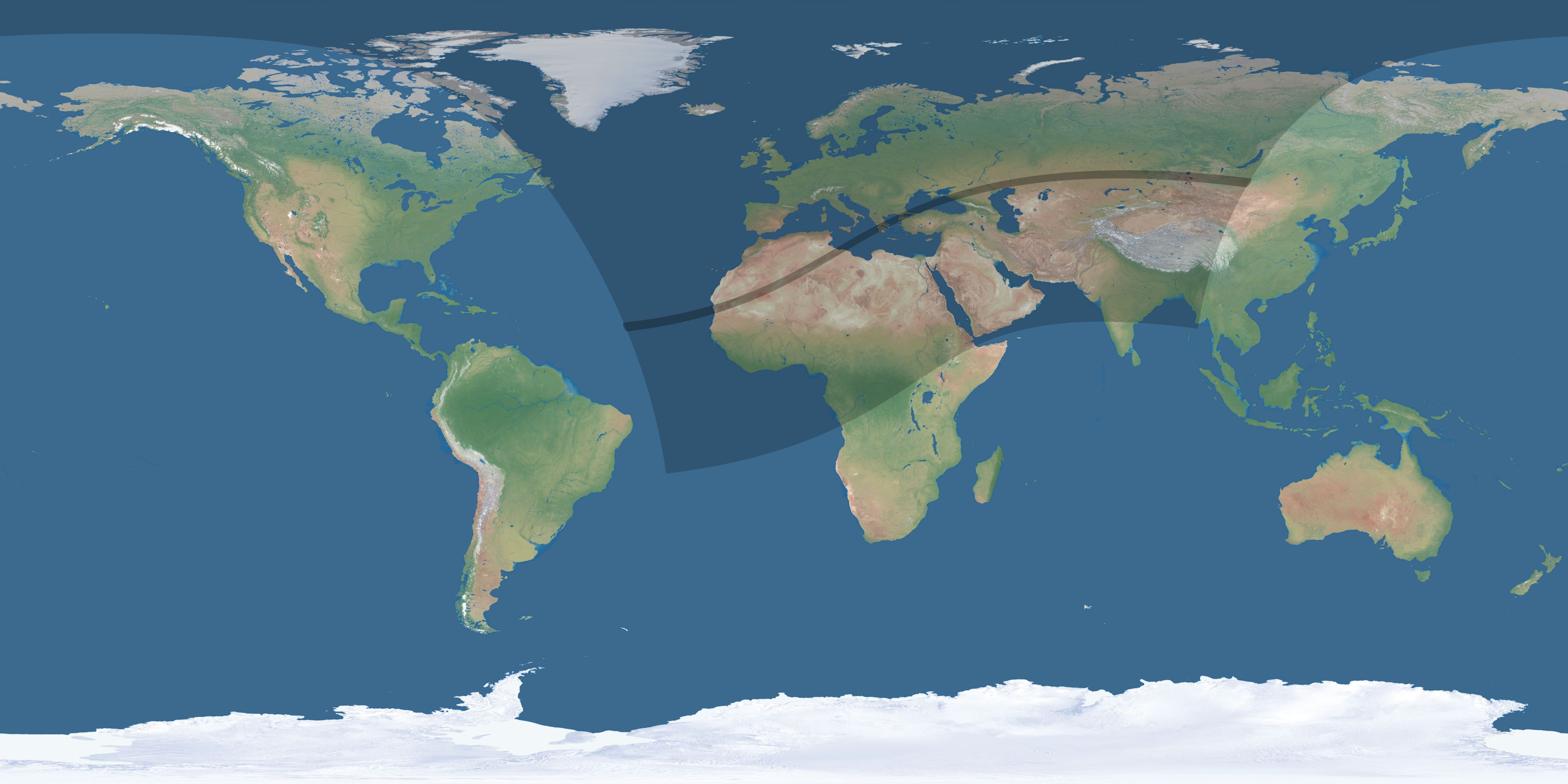 Map of the umbra and penumbra path of the solar eclipse of 04/08/2703