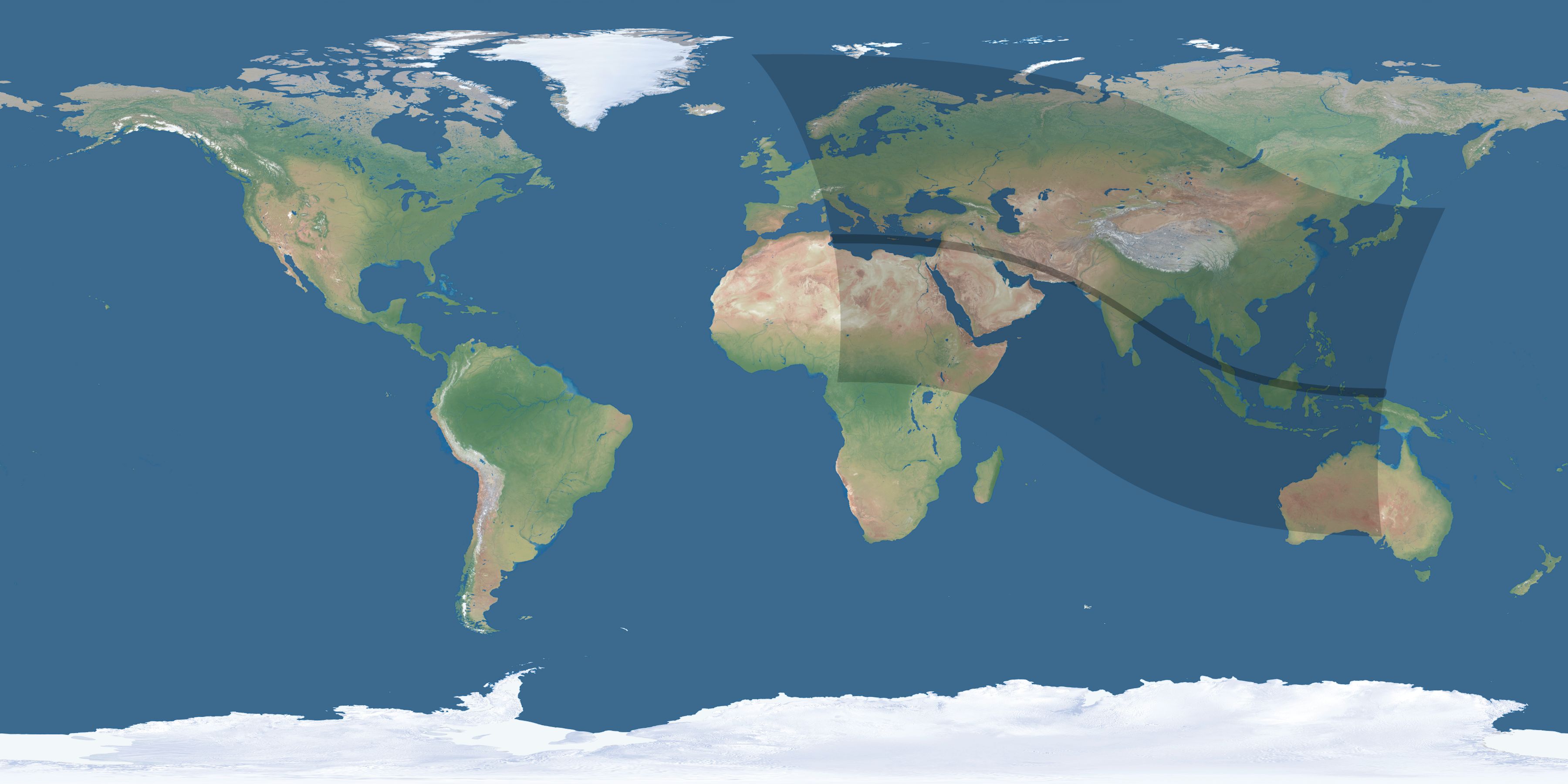 Map of the umbra and penumbra path of the solar eclipse of 09/21/2704
