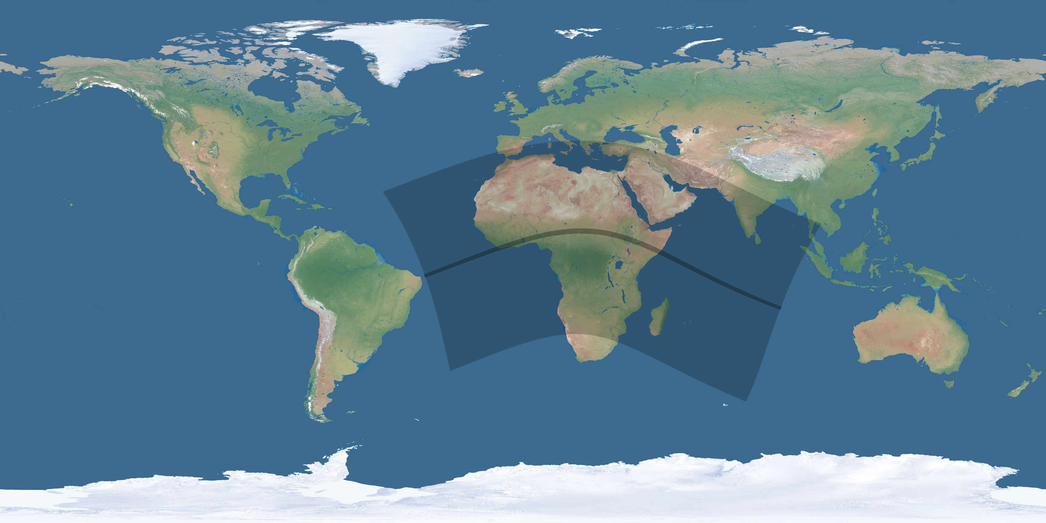 Map of the umbra and penumbra path of the solar eclipse of 07/21/2707