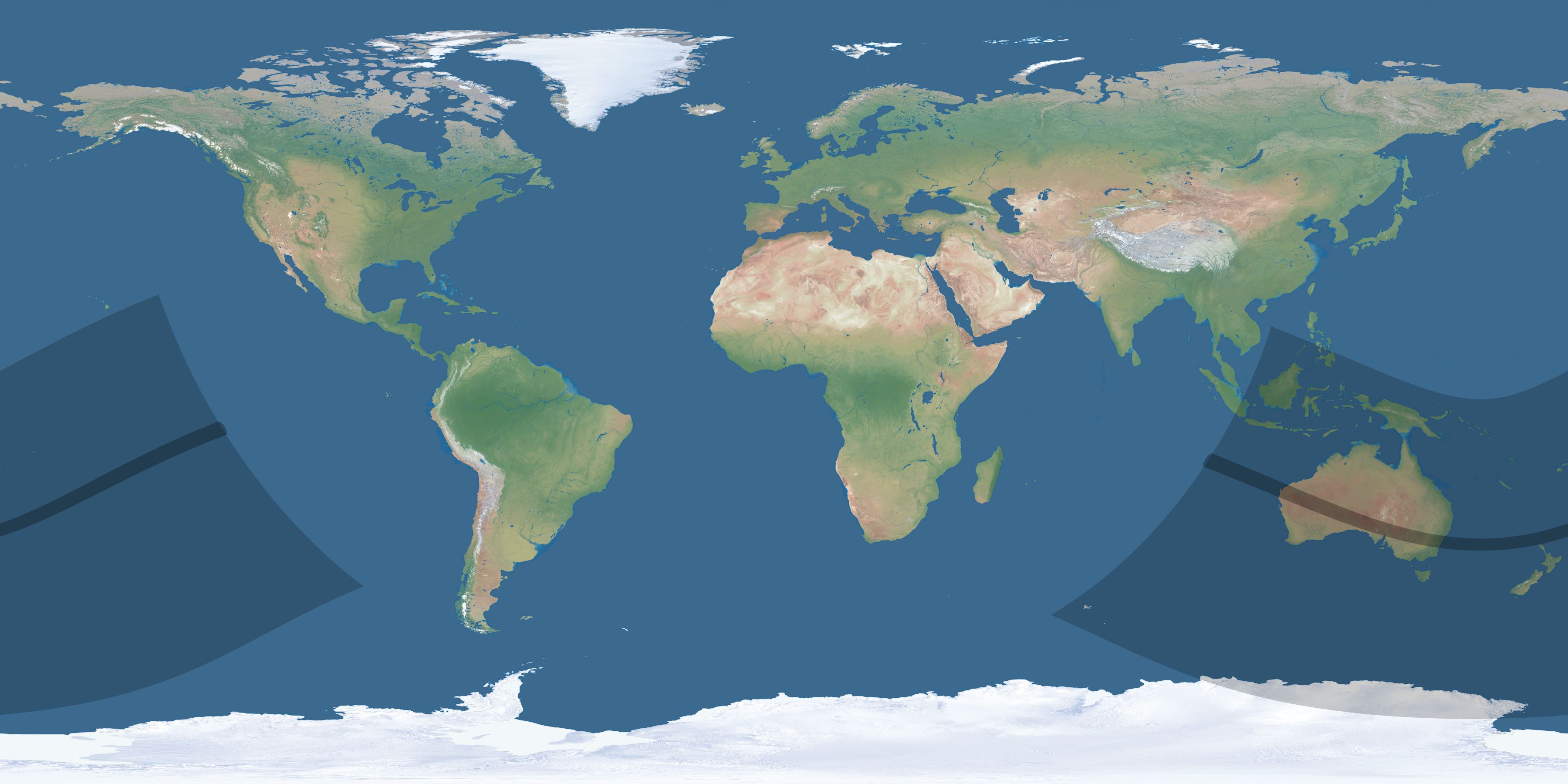 Map of the umbra and penumbra path of the solar eclipse of 01/15/2708