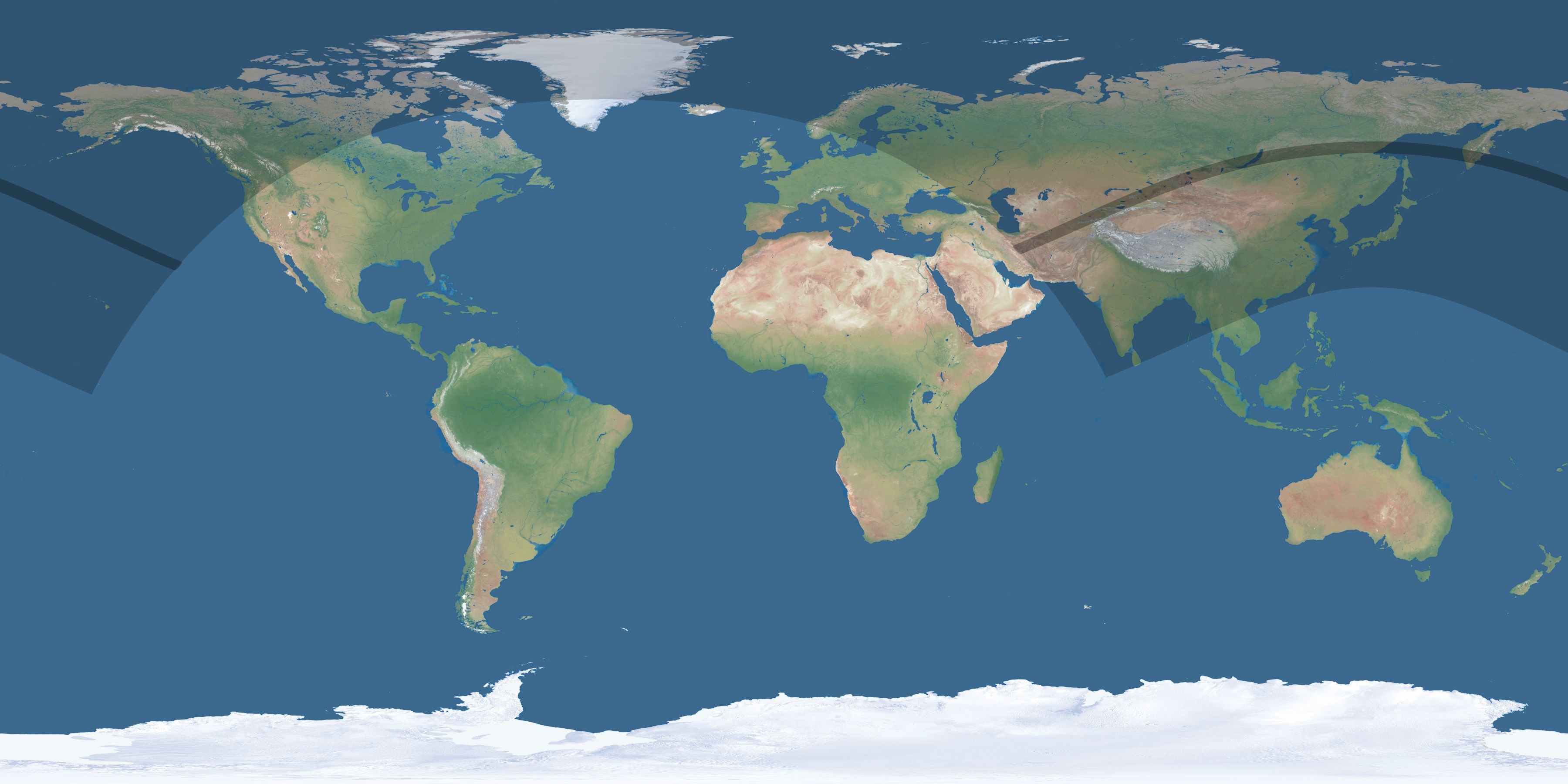 Map of the umbra and penumbra path of the solar eclipse of 07/10/2708